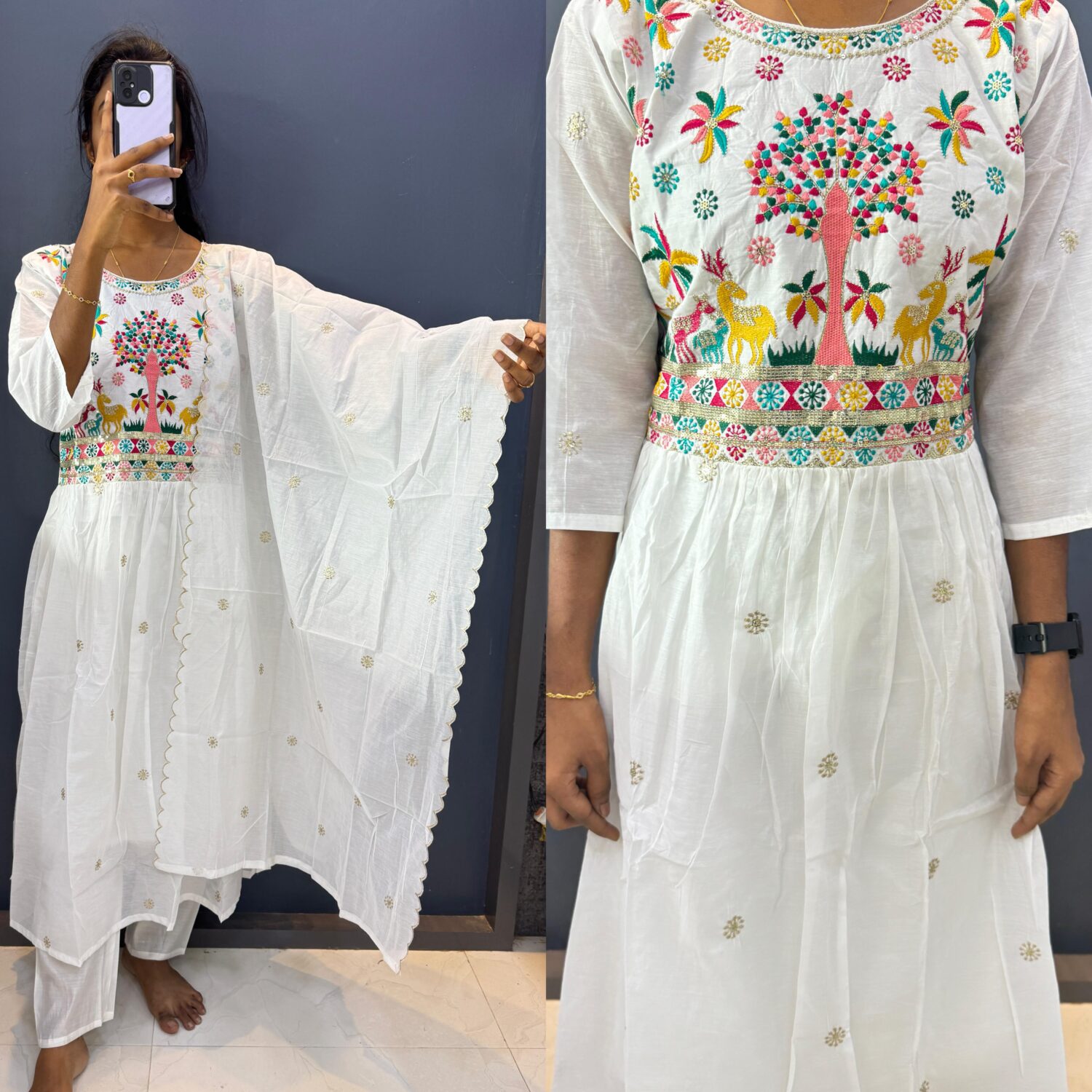 White with Embroidery Umbrella Kurta Set