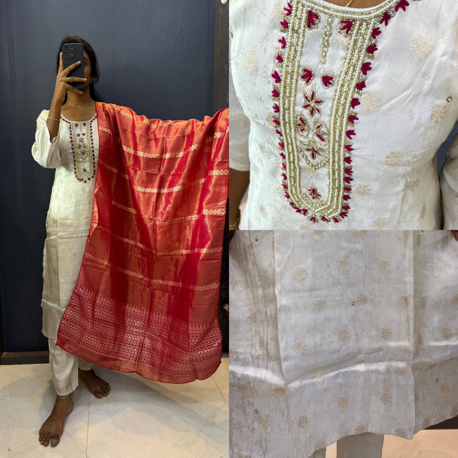 Gold Cream Heavy Jaccard Kurta Set