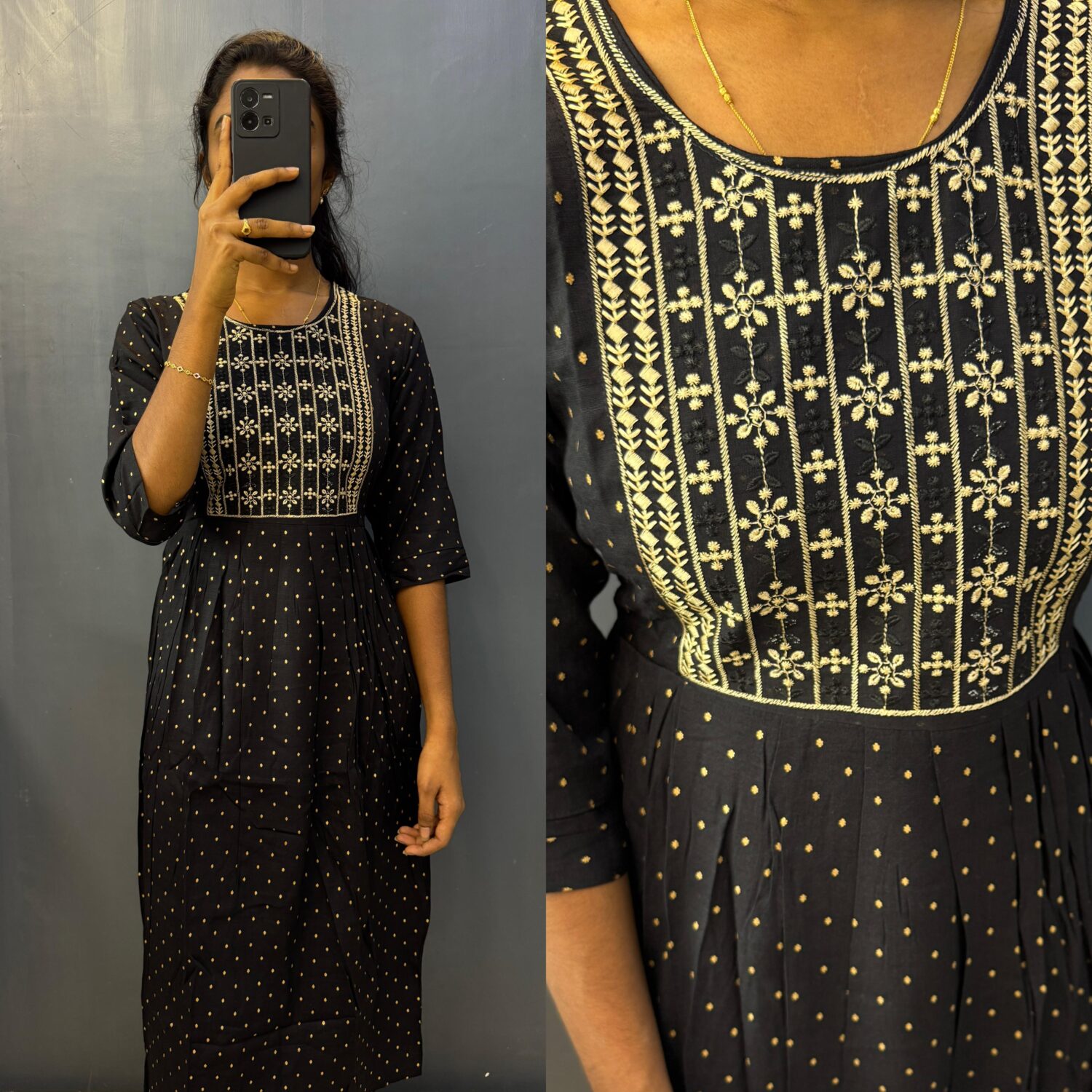 Black Pure Rayon Umbrella Frock