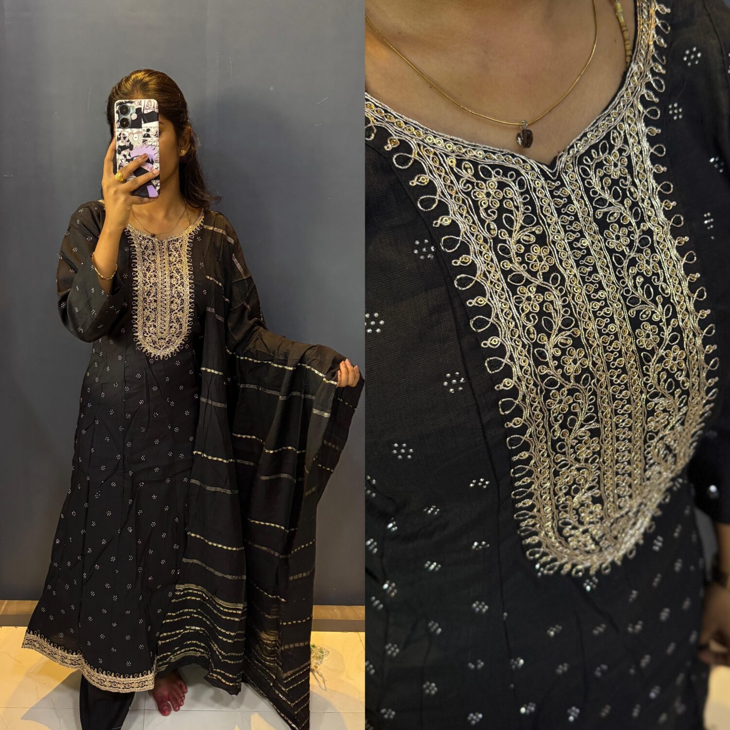 Black Gold Work Anarkali Kurta Set