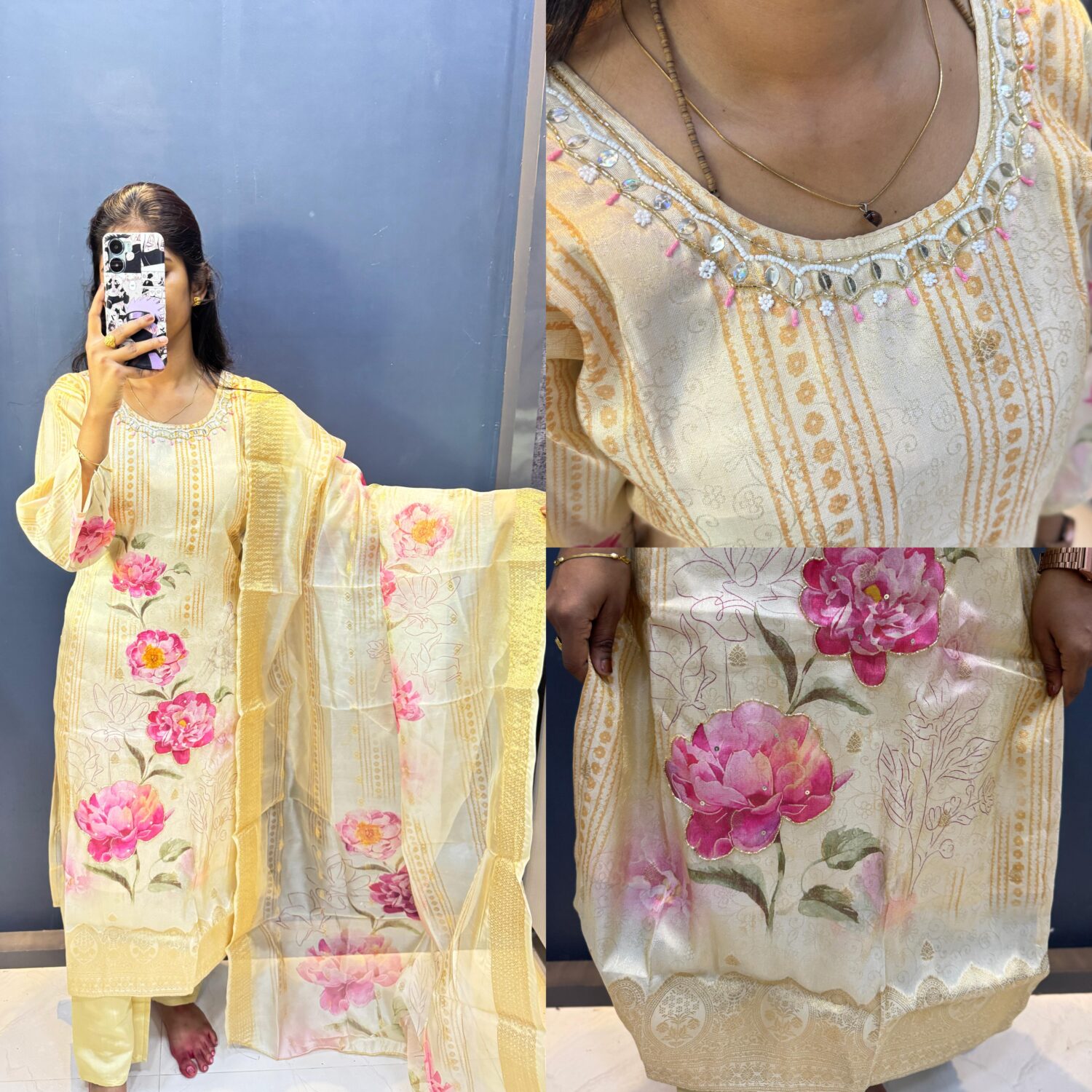 Gold Shimmer Handwork Kurta Set