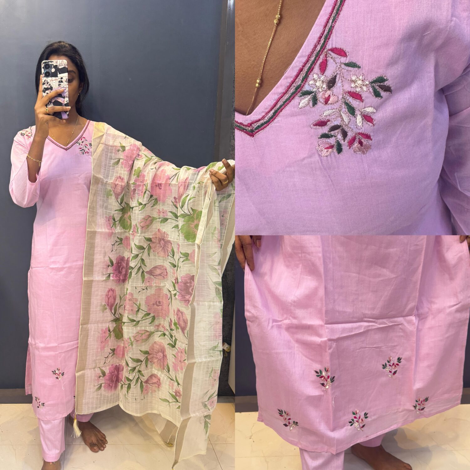 Pink Cambridge Cotton White Printed Dupatta