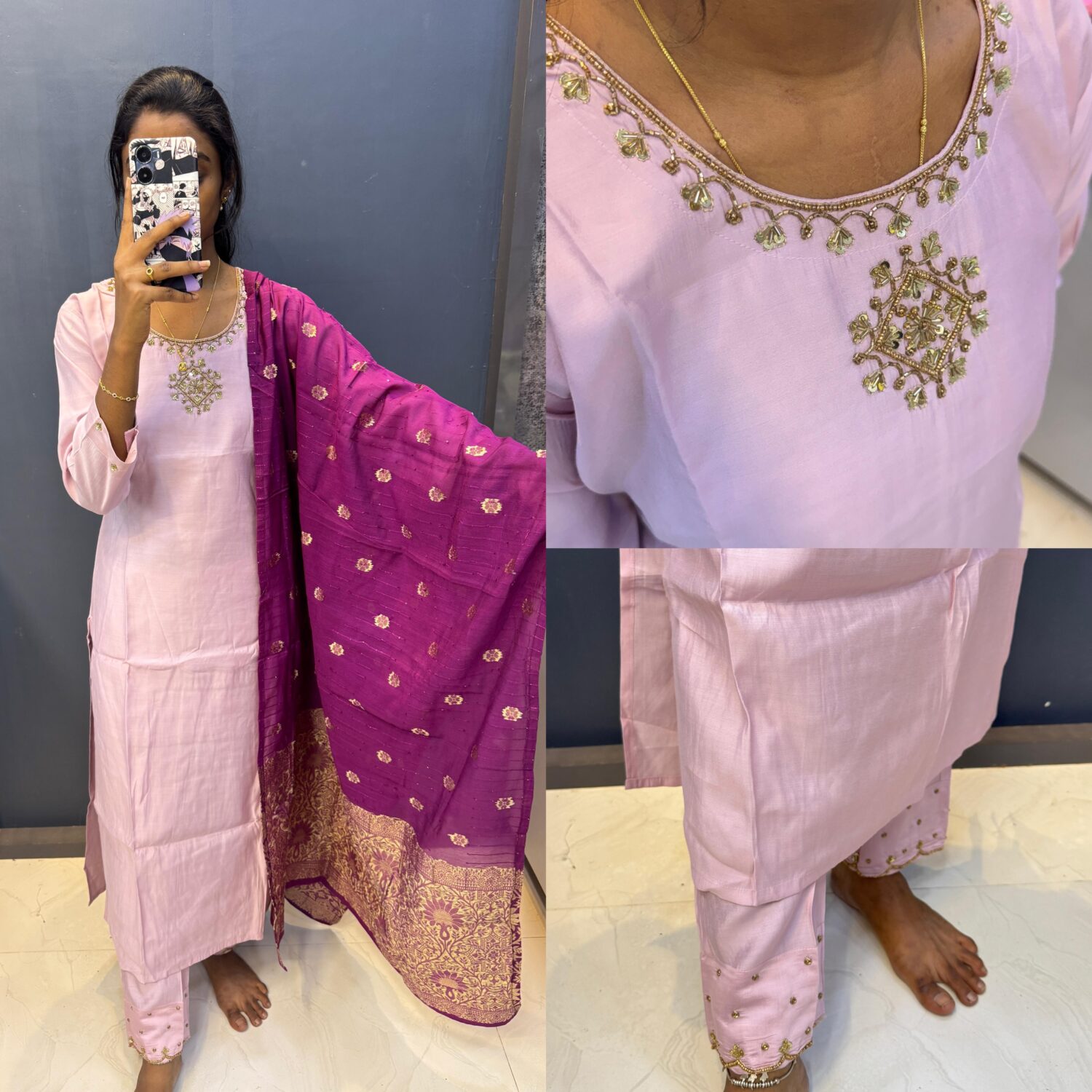 Baby Pink Shimmer with Contrast Dupatta