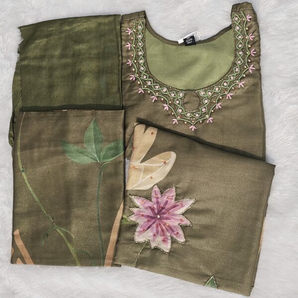 Mehandi Green Handwork 3pc Kurta Set - 1199