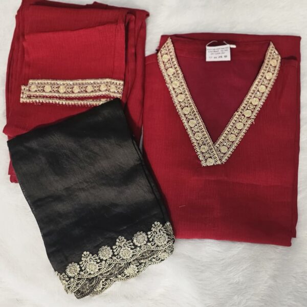 Richey Rich V-neck with Contrast 3pc Kurta Set - 1199