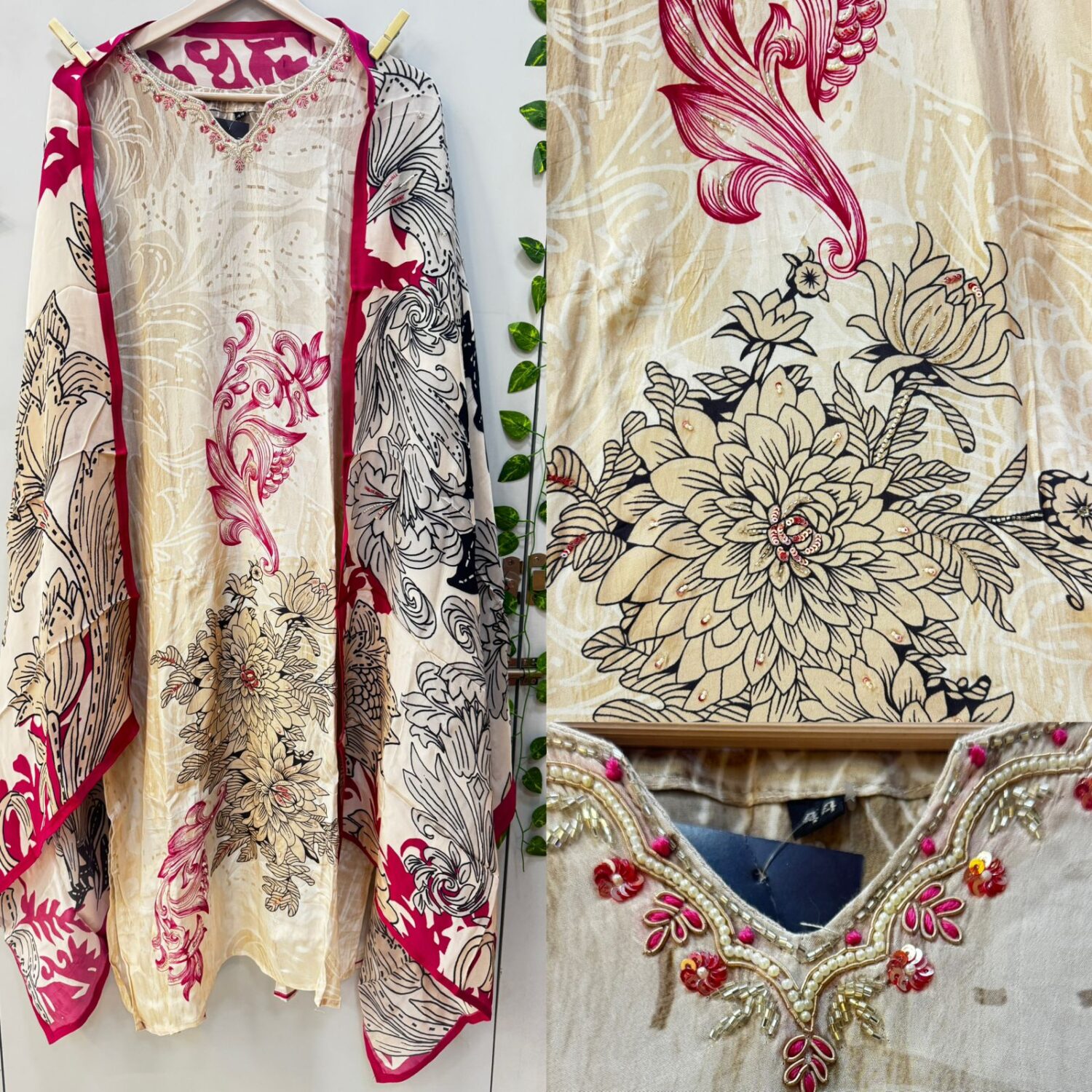 Pure Crape with beats work all over Kurta set