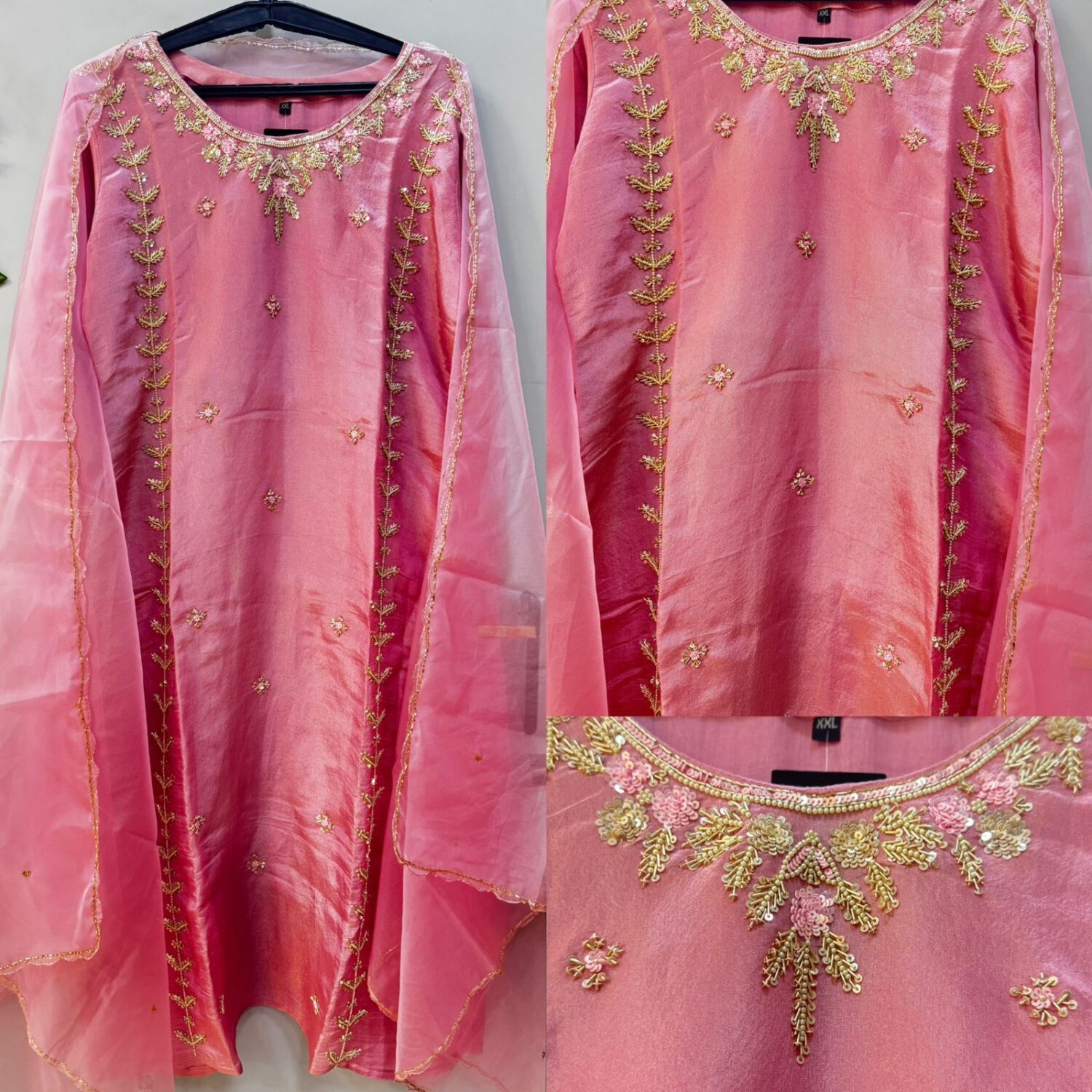 Pink Handwork All Over Kurta Set Premium