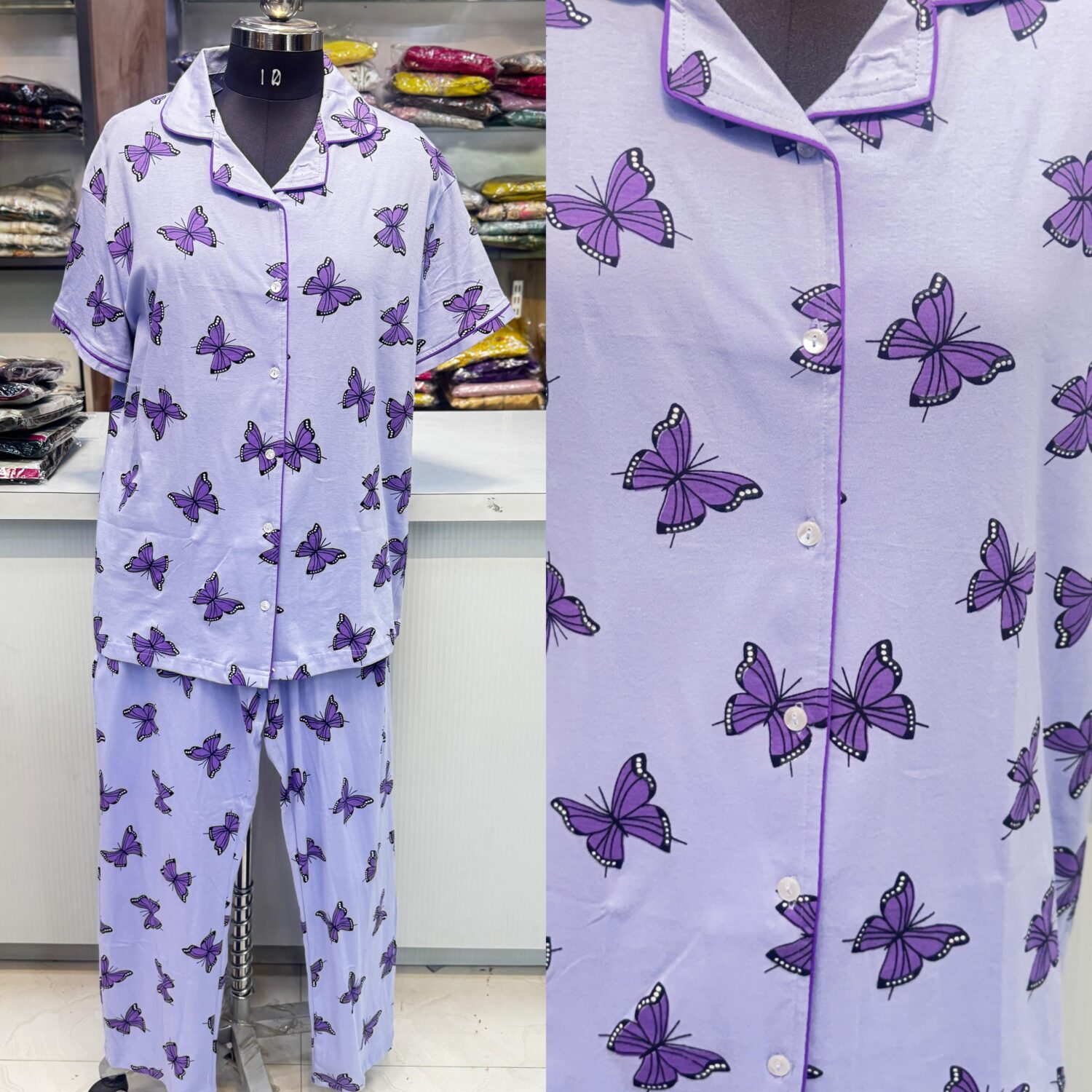 Lavender – Hosiery Fabric Butterfly print – Night Wear