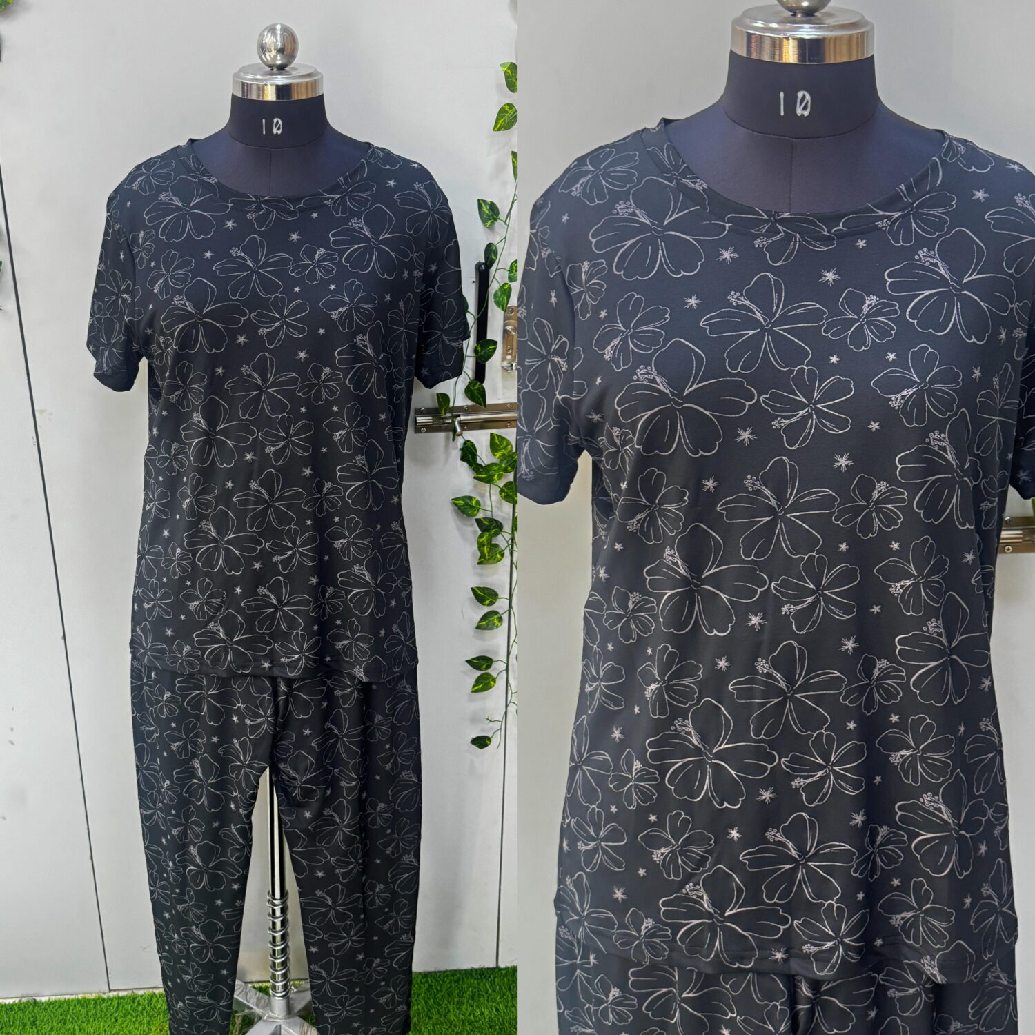 Black Hosiery Fabric All Over Printed – Night Wear