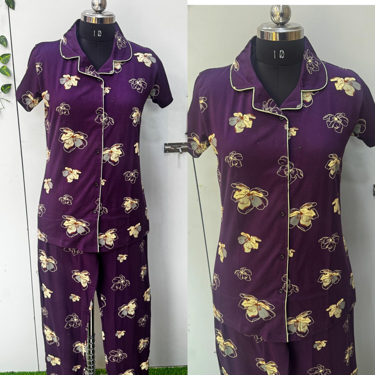 Dark Violet Hosiery Fabric All Over Printed – Night Wear