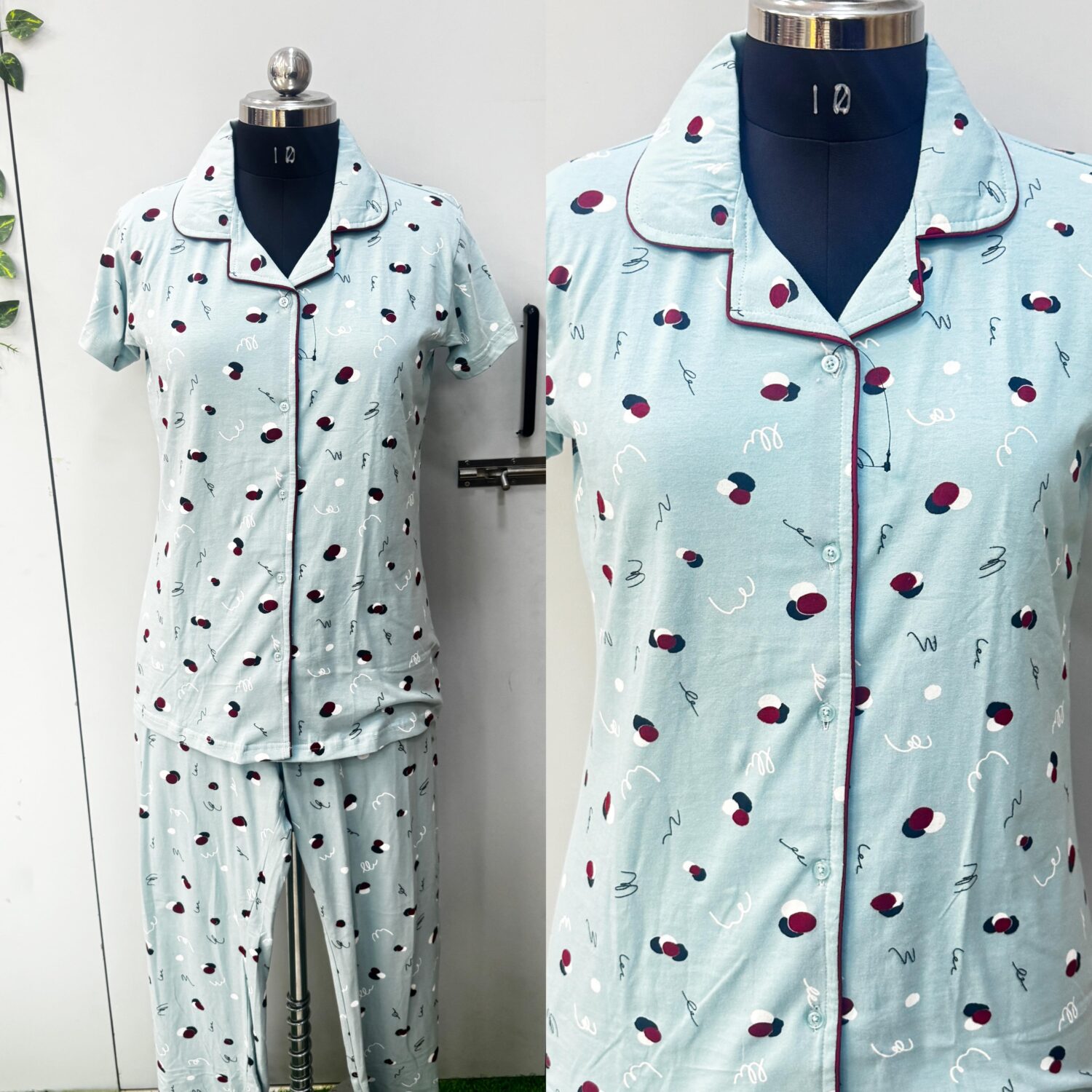 Apple Green Hosiery Fabric All Over Printed – Night Wear