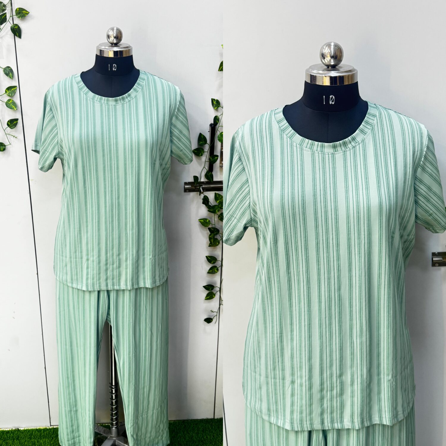 Pista Green Stripes – Hosiery Fabric – Night Wear