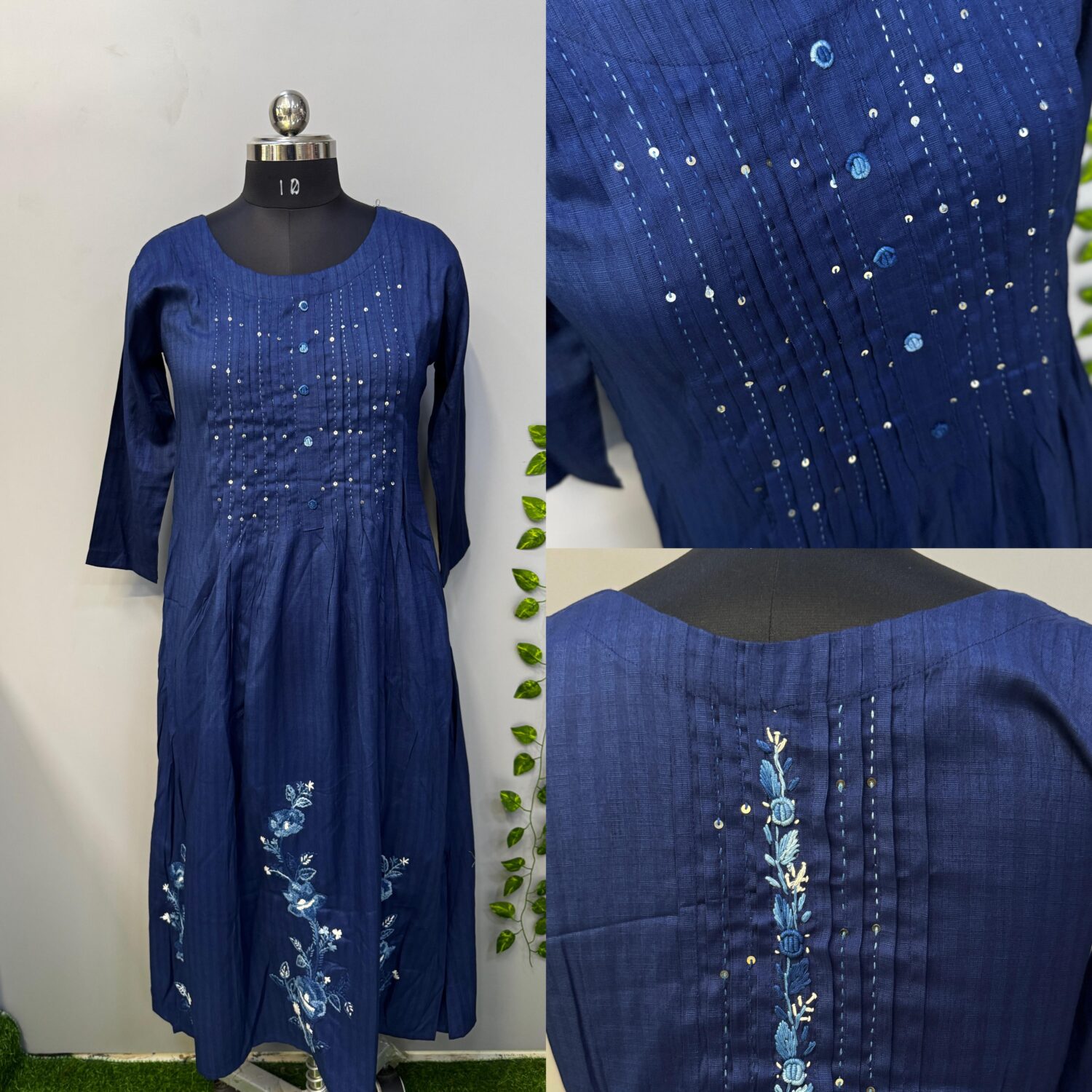 Blue Frock With Pure Hand Thread Embroidery (No Lining)