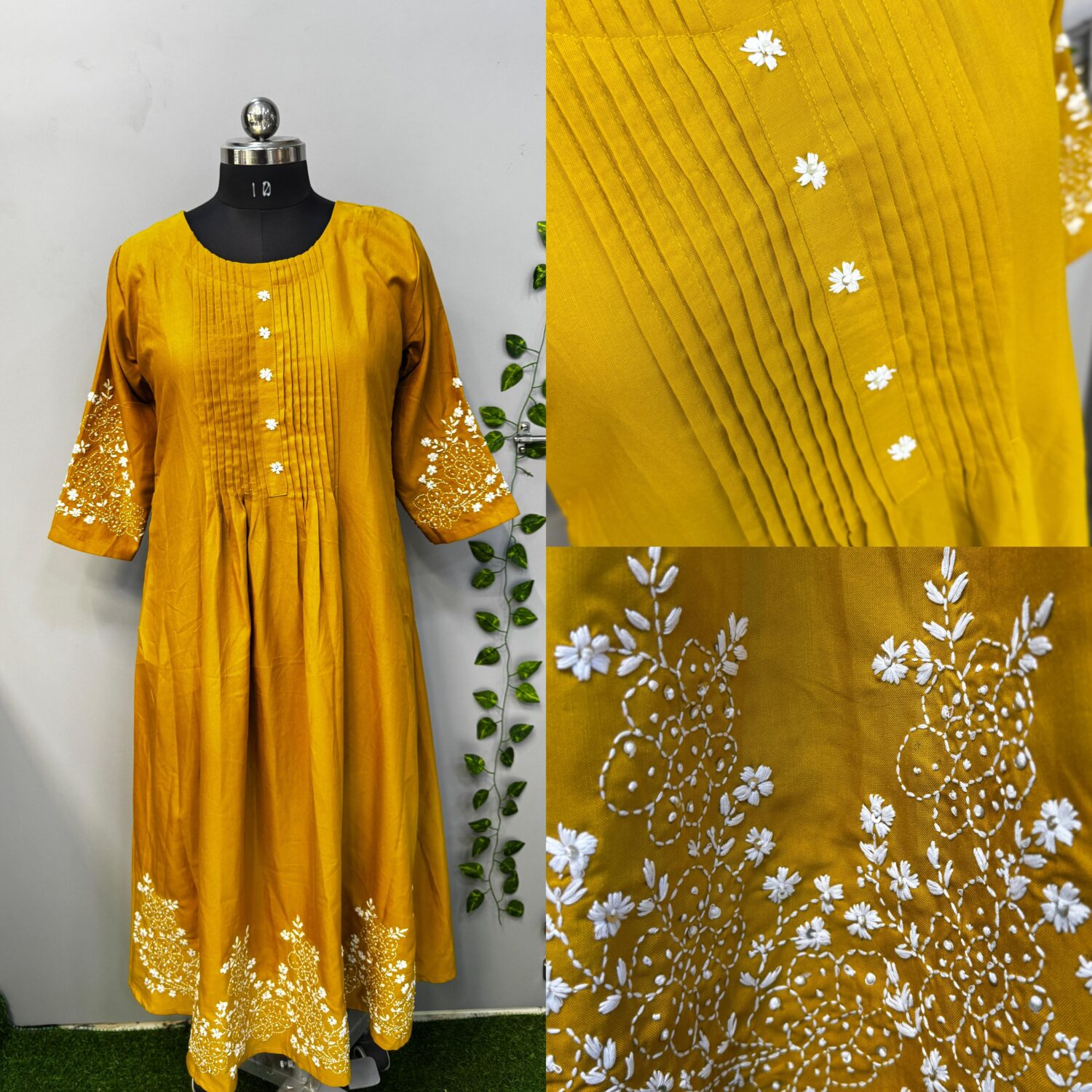 Yellow Frock With Pure Hand Thread Embroidery (No Lining)