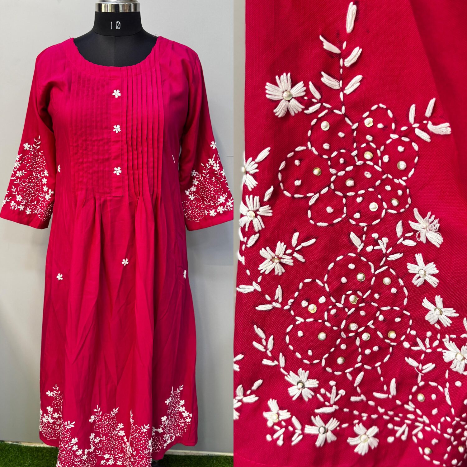 Pink Frock With Pure Hand Thread Embroidery (No Lining)