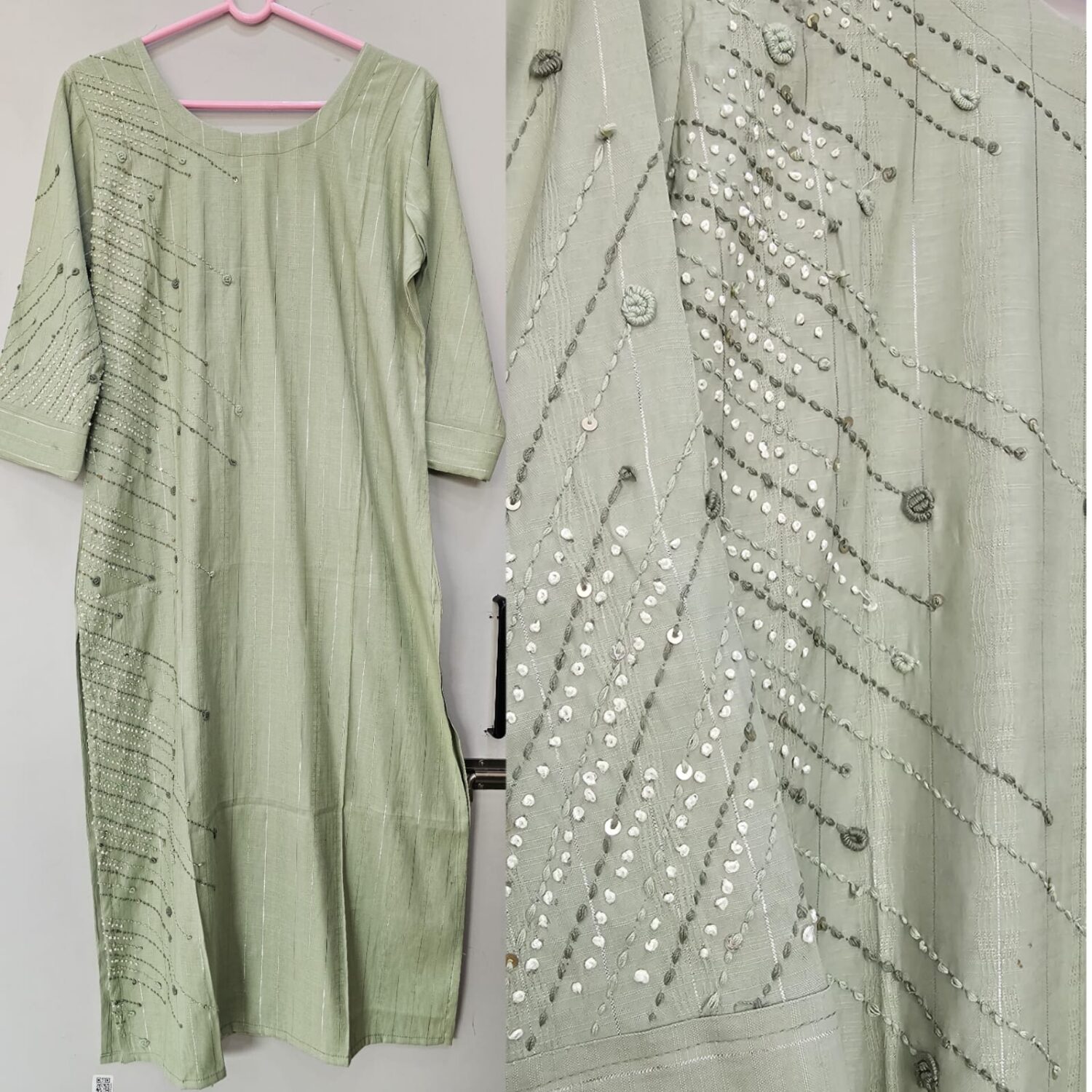 Pista Green Modal silk Thread Embroidery Kurti (No lining)