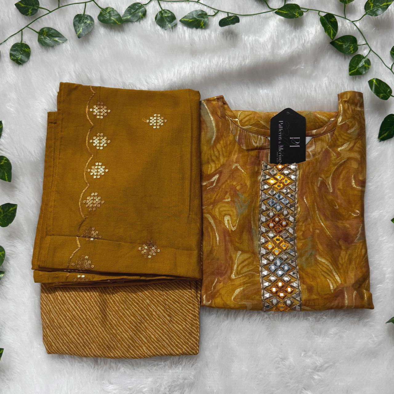 Dark Yellow Rayon print 3PC – PMS27