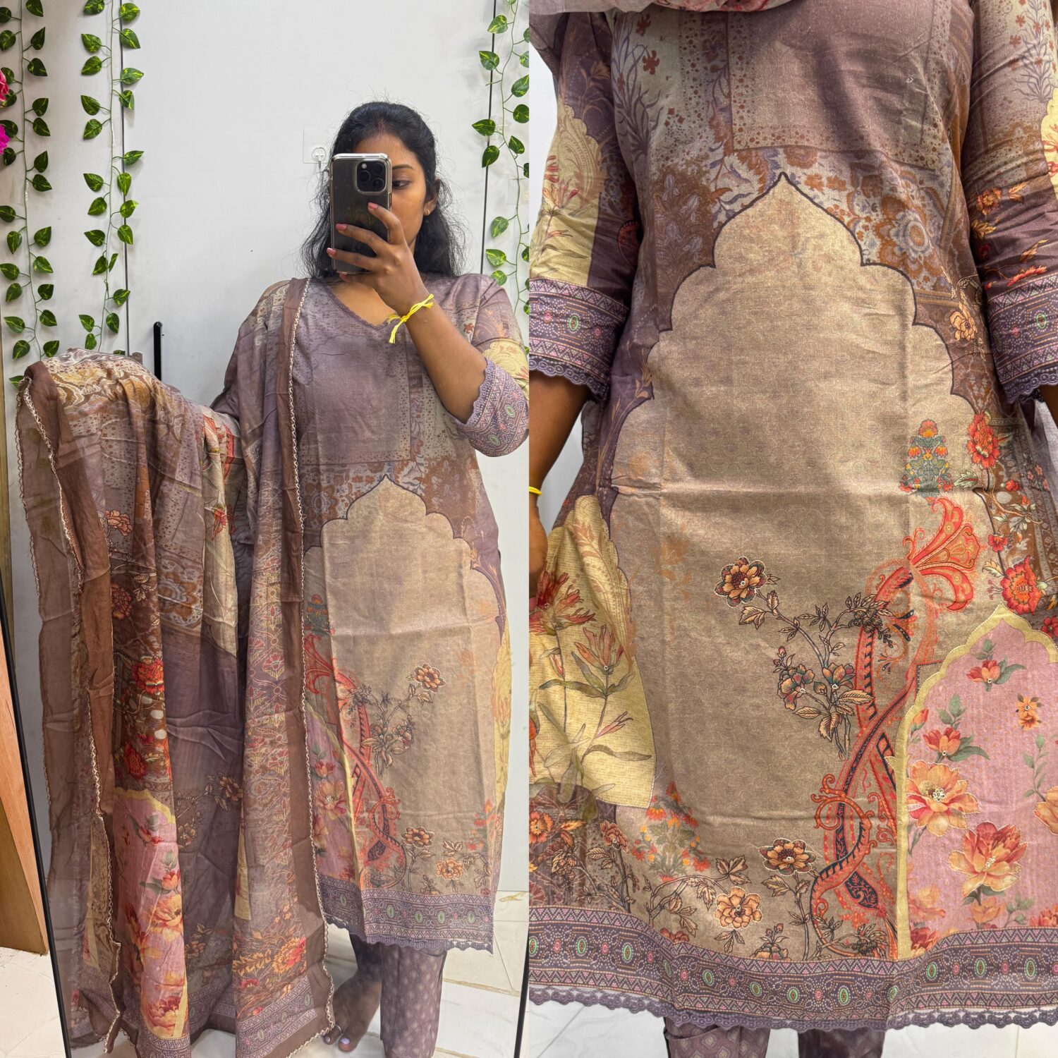 Rust Mahal theme Cotton Kurta with Soft Mul Dupatta set – PMA36