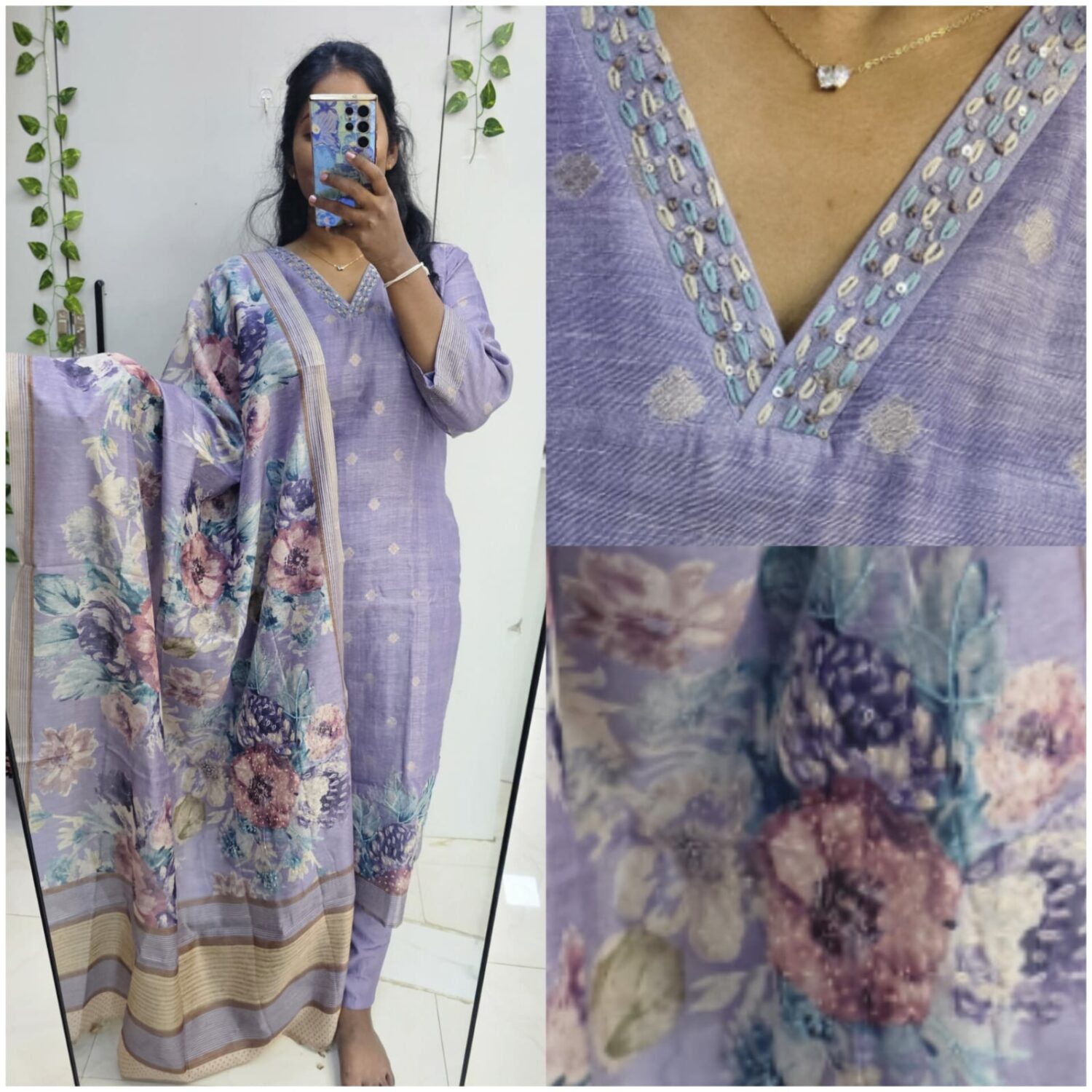 Violet Premium Jamdani Linen with mulcotton lining all over embroidery kurta set (Prefer next size) – PMA57