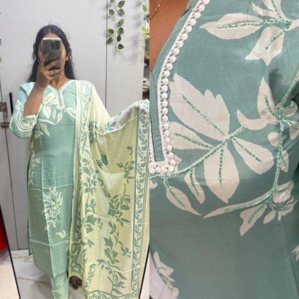 Pastel green natural crape with kundan kurta set – PMA65