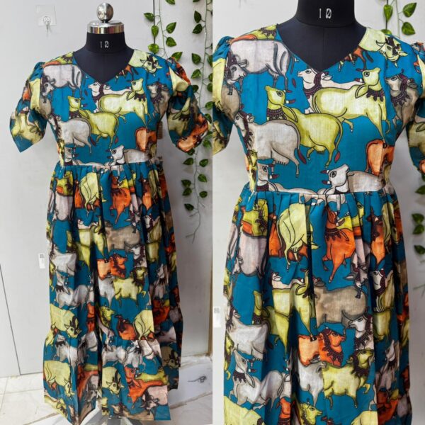 Blue Chanderi Kalamkari Frock - PMD6 - L-40