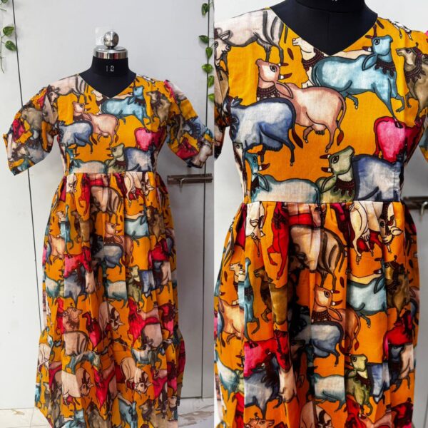 Yellow Chanderi Kalamkari Frock – PMD7 - XL-42