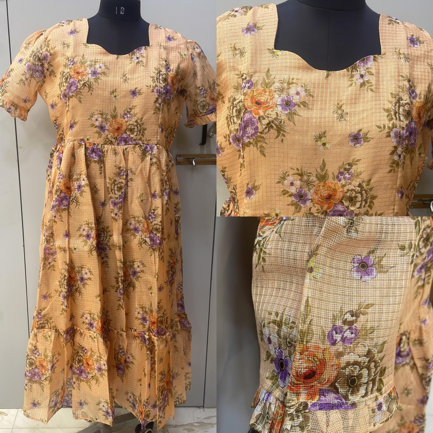 Kota Zari Check Frock Floral Design – PM130