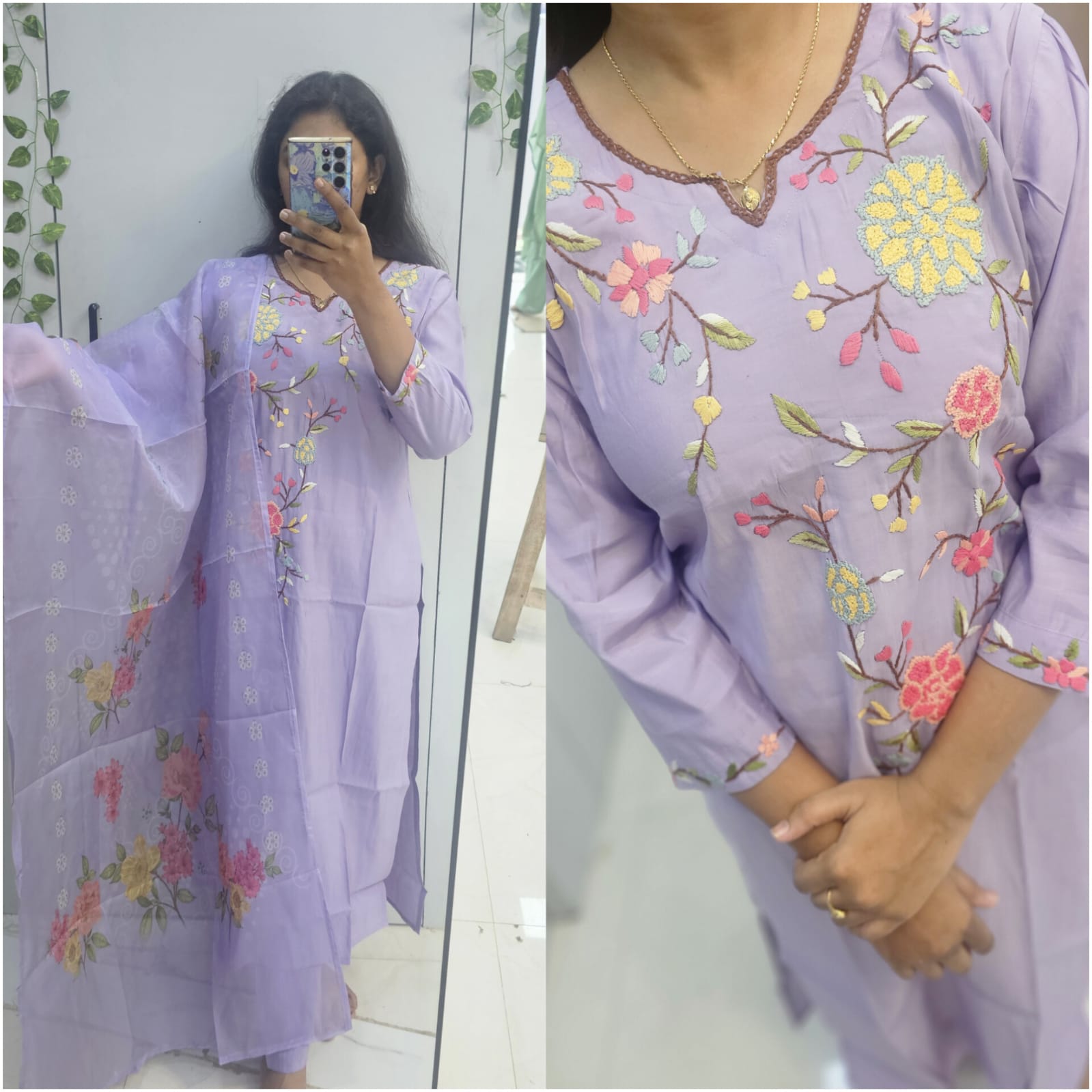 Lavendar Roman Slik thread embroidery kurth set (no lining)