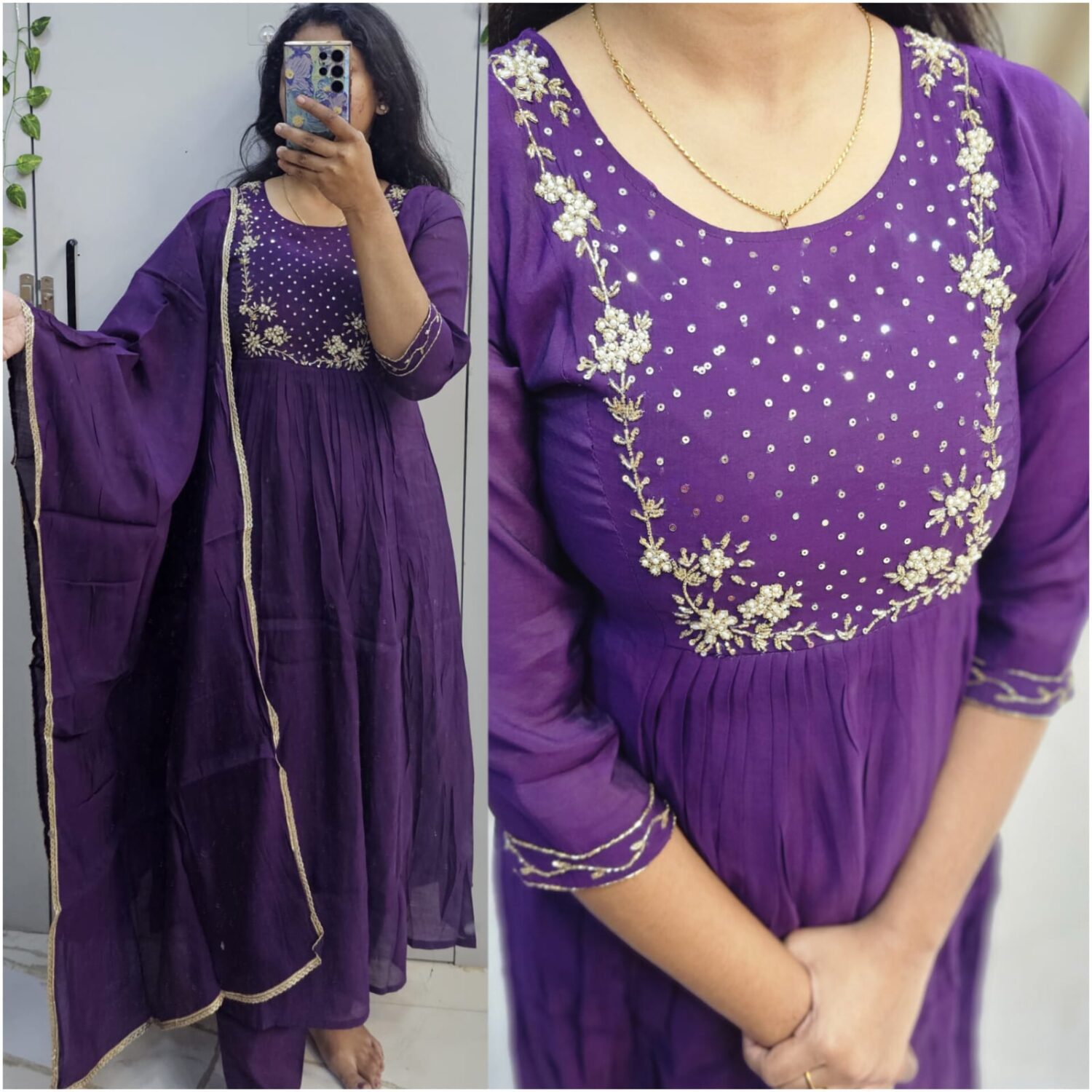 Violet mul chanderi anarkali kurta set (prefer next size) -PMA95