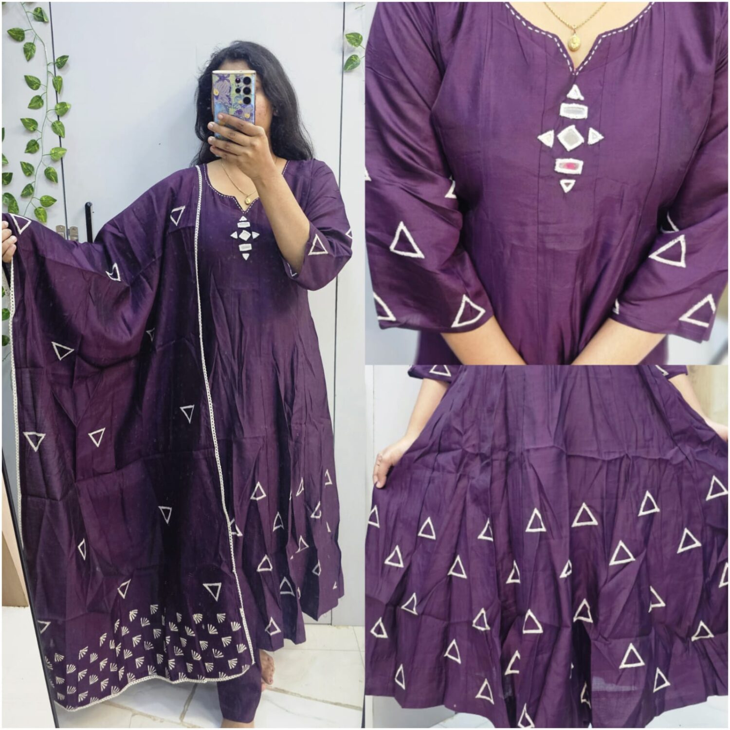 Dark wine roman Anarkali mirror work – kurta set -PMA98