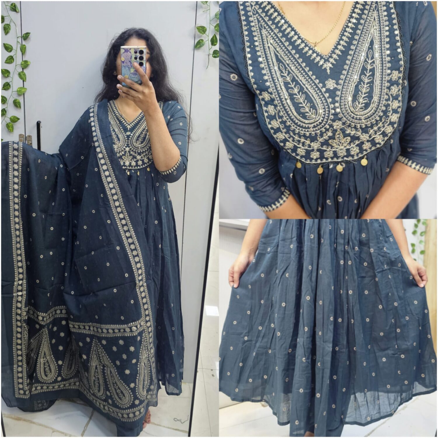 Pure cotton Anarkali gold work kurta set -PMA102