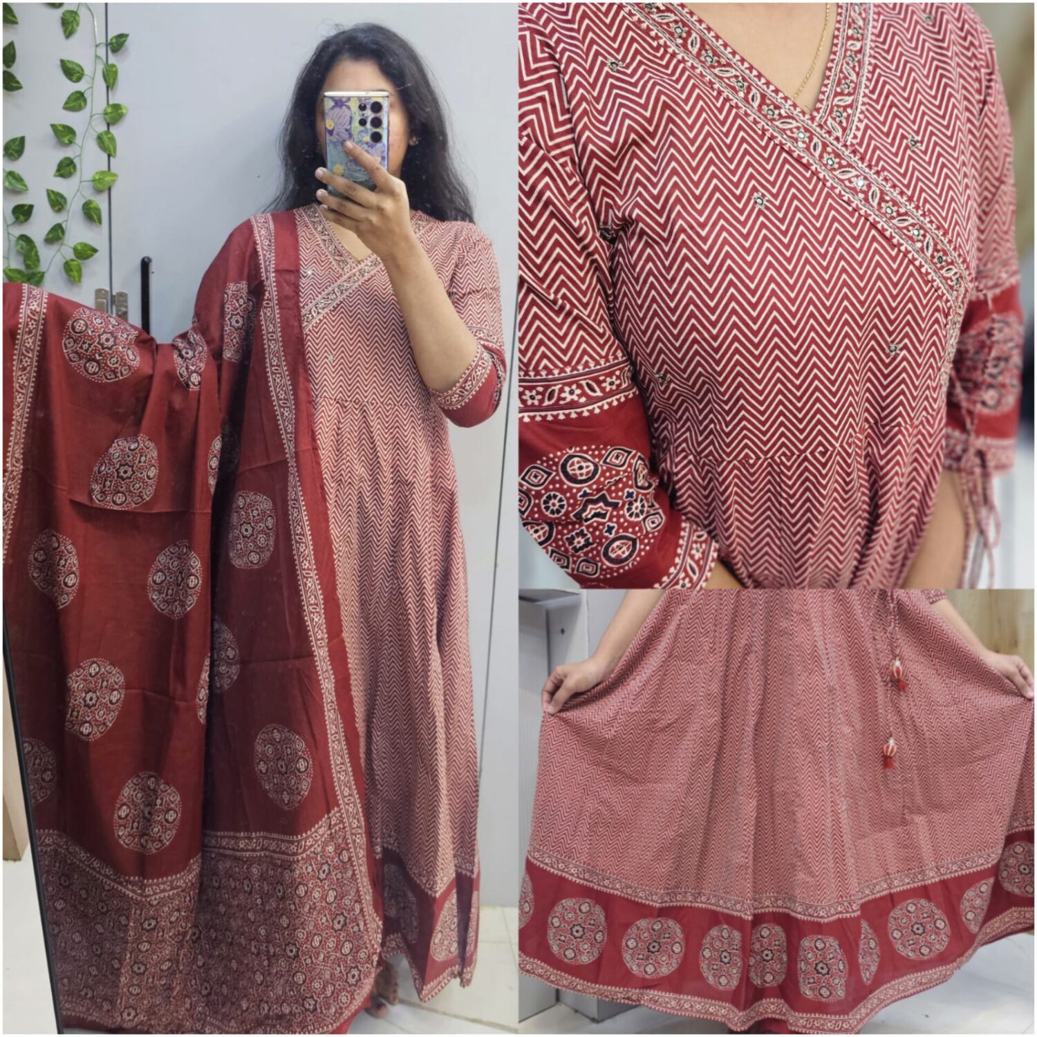 Cotton anarkali brick with gap border kurta set -PMA104