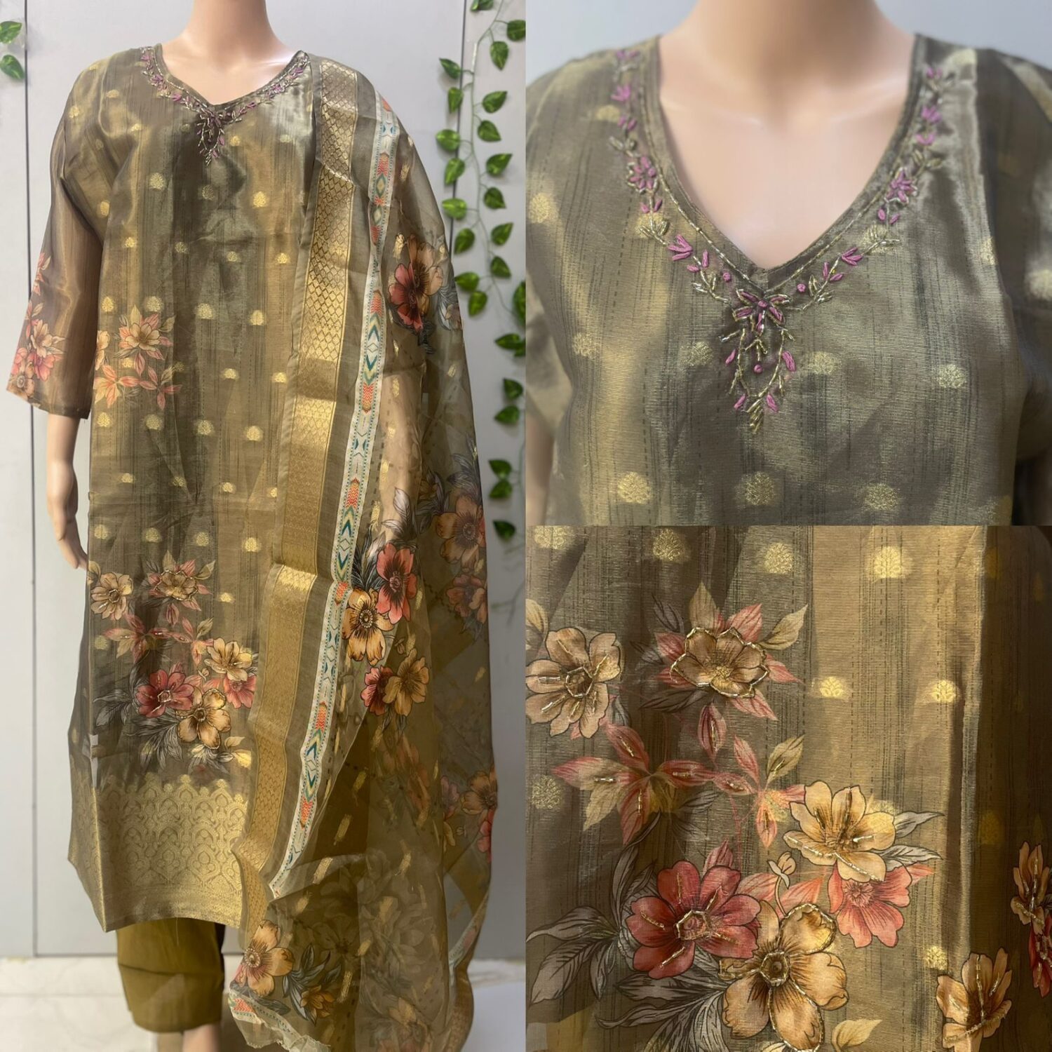 Shimmer Green shade with gold zari border – PMA110
