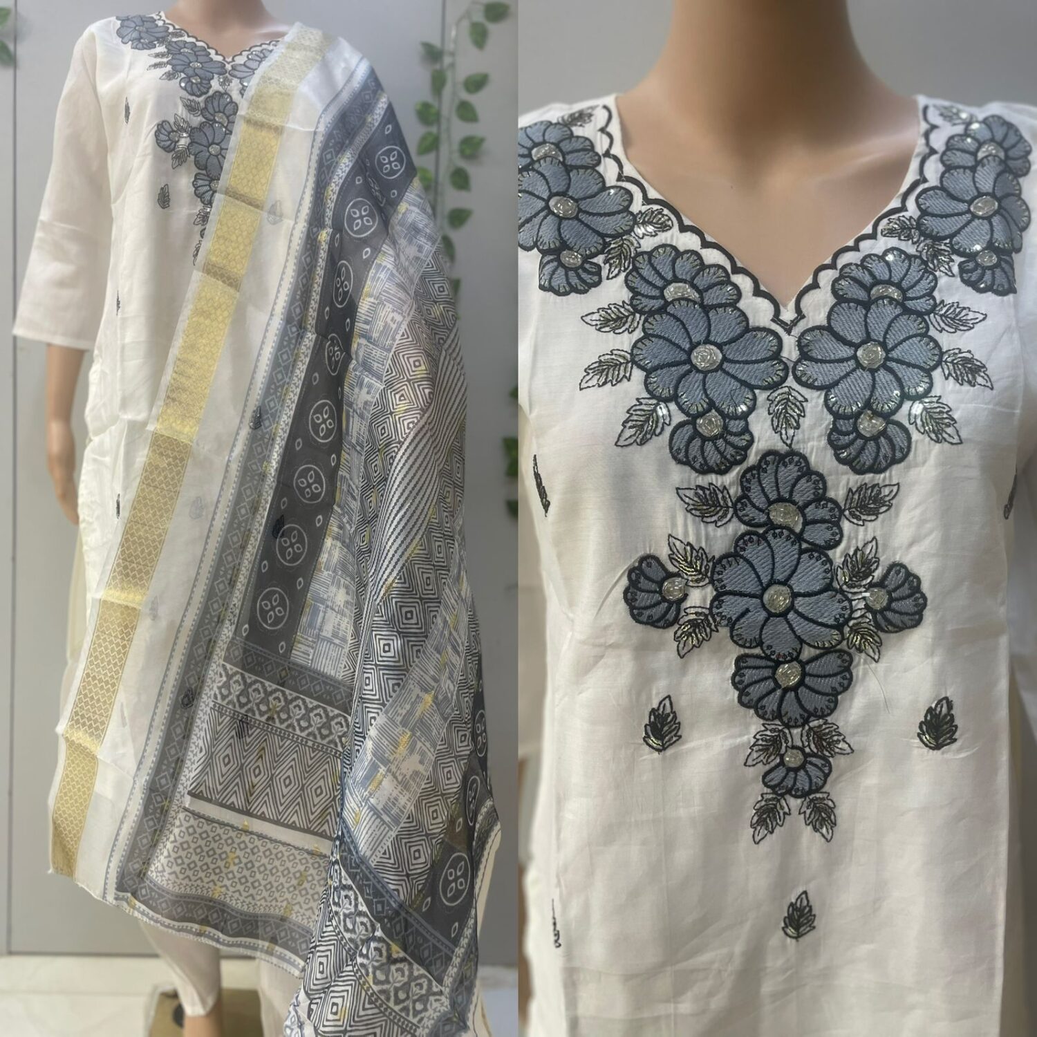 White Roman silk with contrast border – PMA117