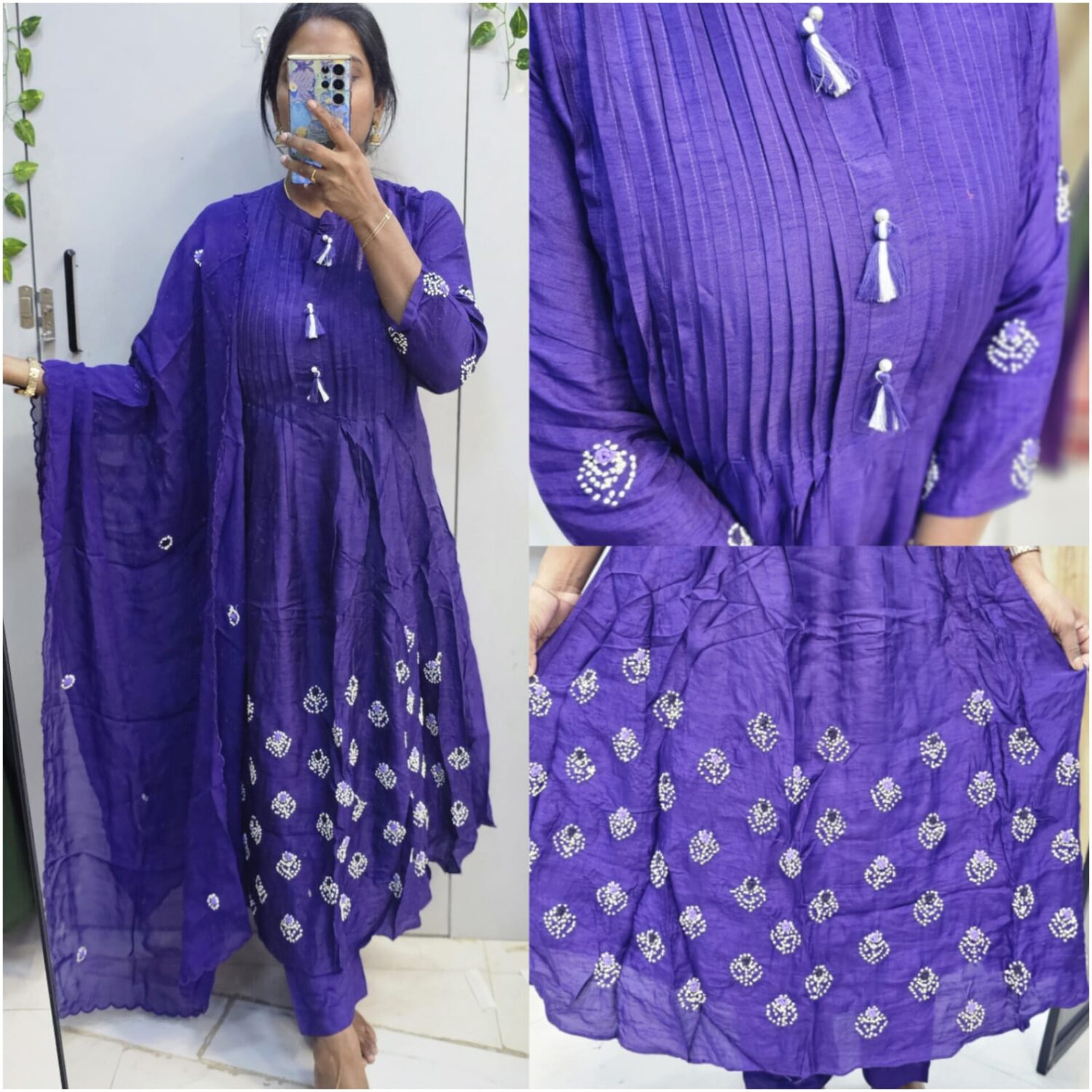 Jamli mul chanderi violet anarkali thread embroidery kurta set (Dry wash First wash ) – PMA120