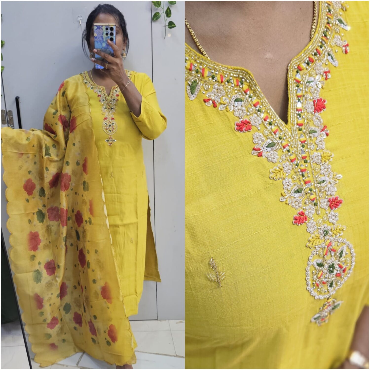 Pure Dola Silk Yellow with cut work dupatta- PMA124