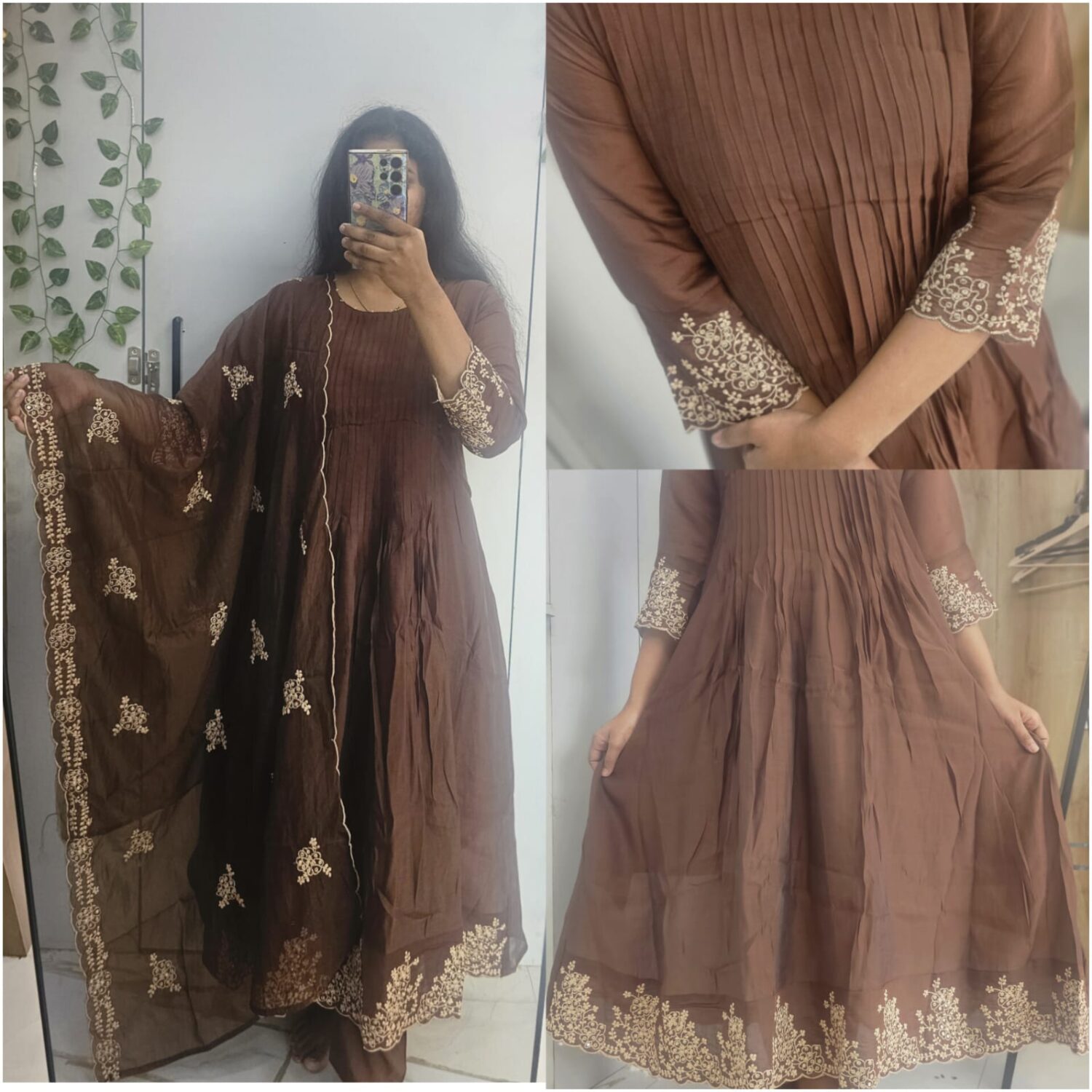 Brown Anarkali Mul-Cotton Kurta Set – PMA154