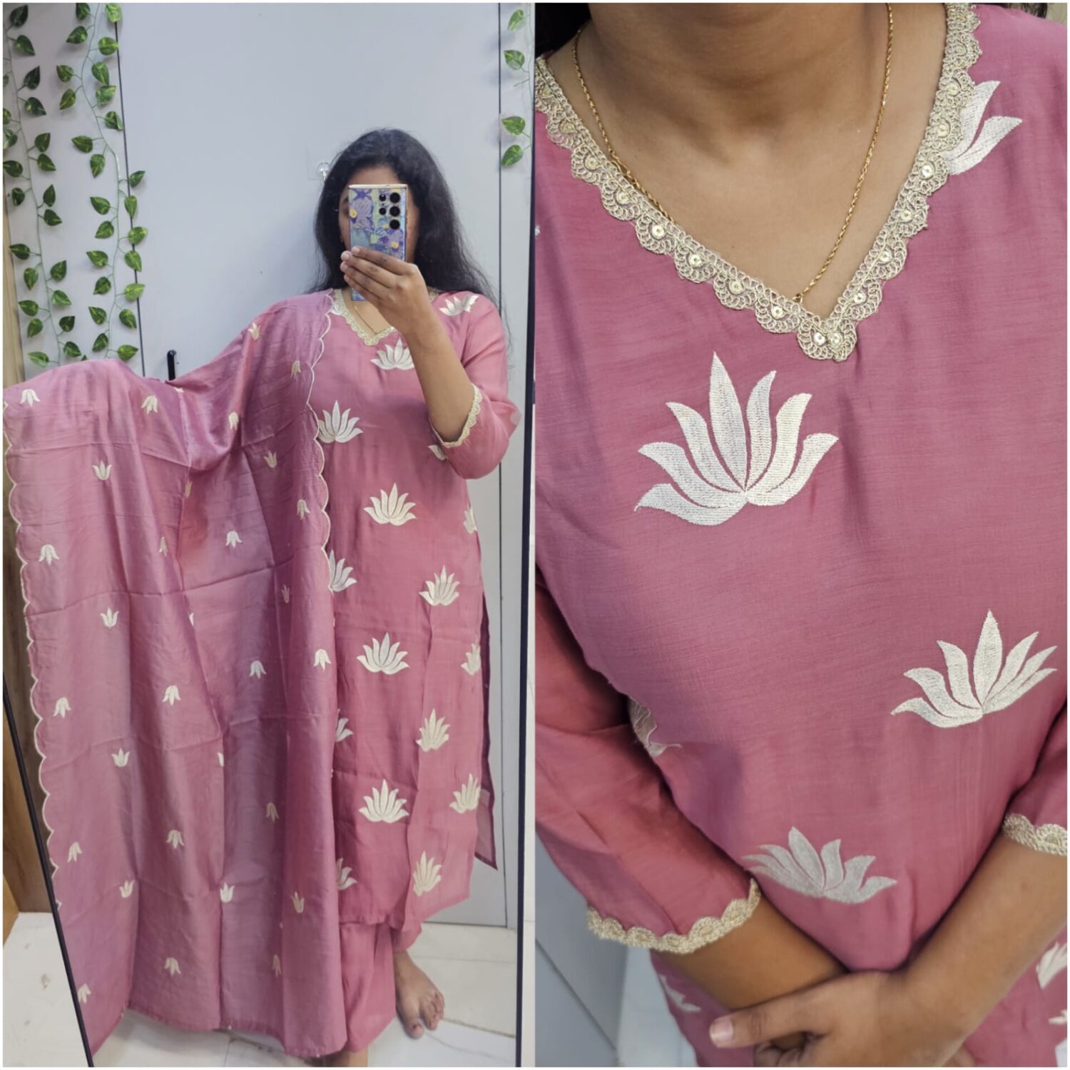 Roman silk Pink Embroidery Kurta Set – PMA163