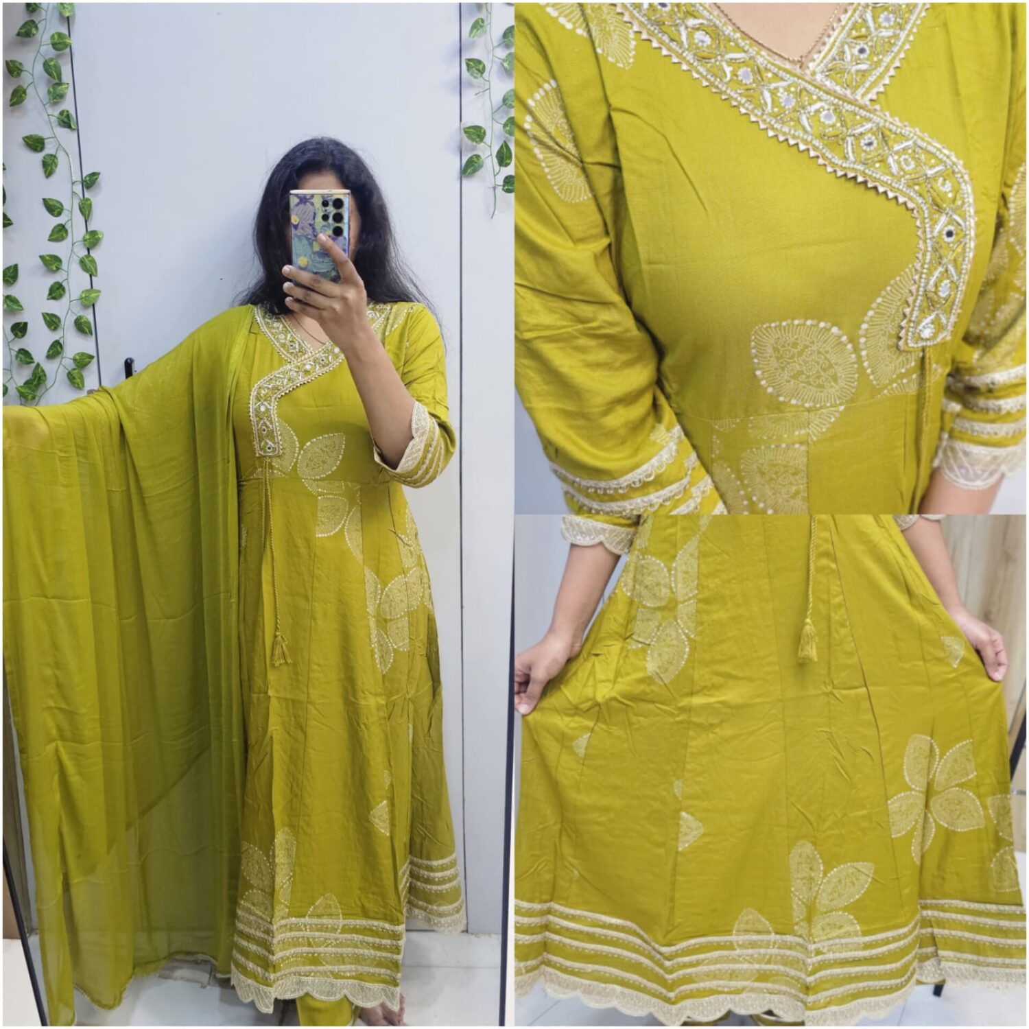 Cotton Mustard Anarkali Embroidery Kurta Set  – PMA165