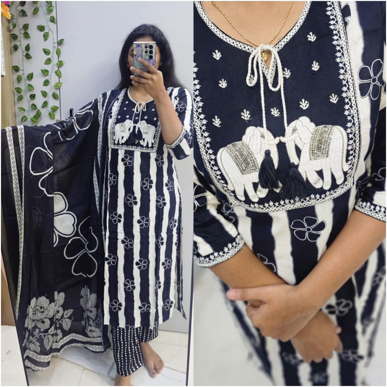 Black & White Rayon Embroidery Kurta Set – PMA169