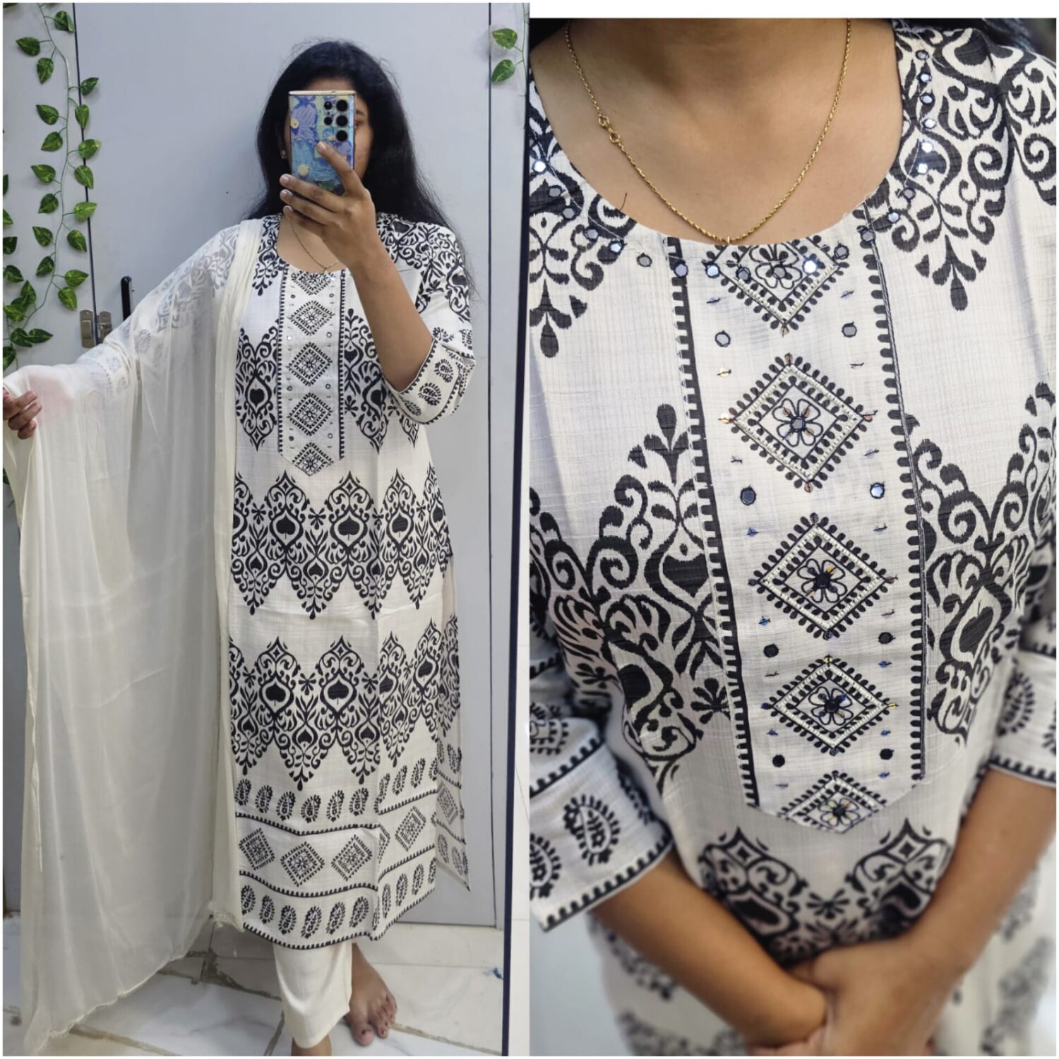 White Vatican Mirror Embroidery Kurta Set – PMA170