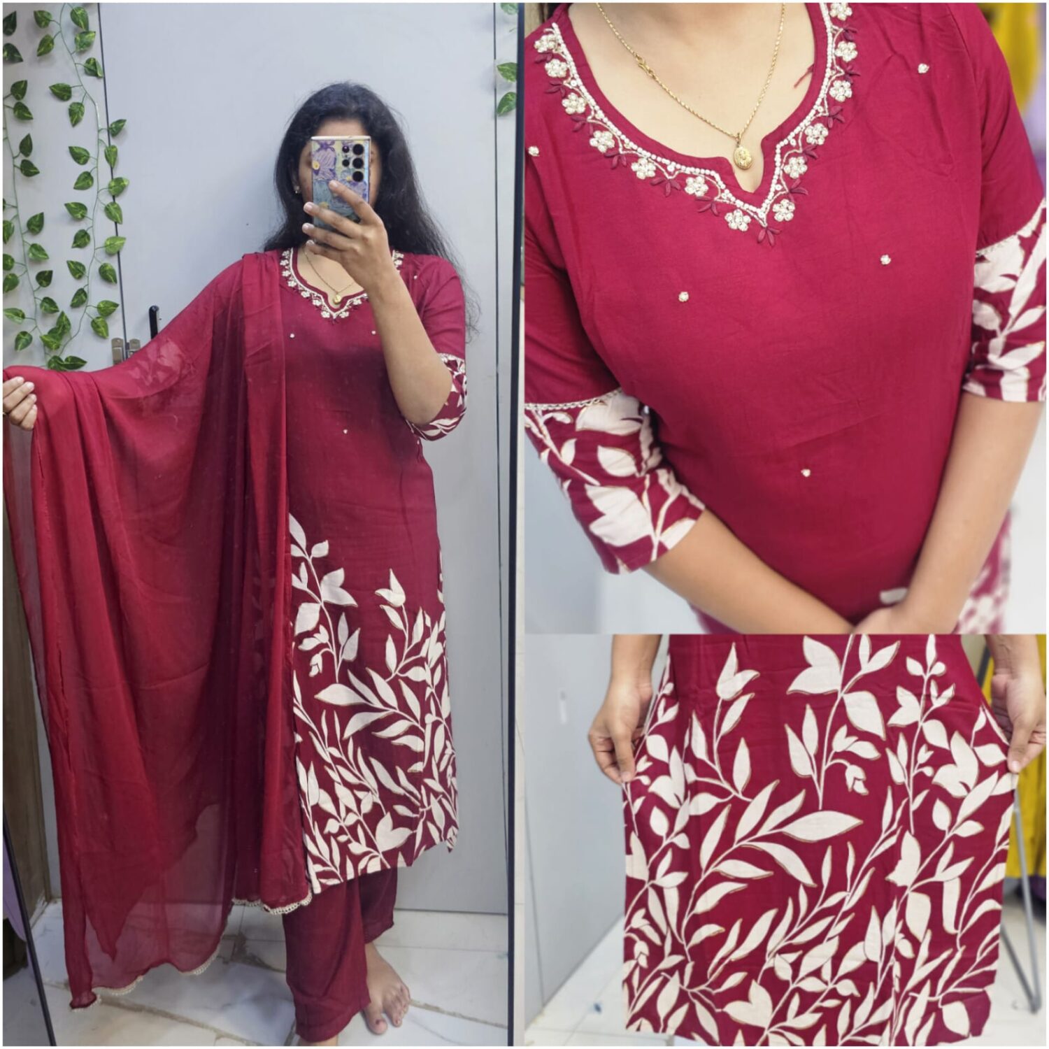 Red Rayon Embroidery Kurta Set (Prefer Next Size)- PMA171