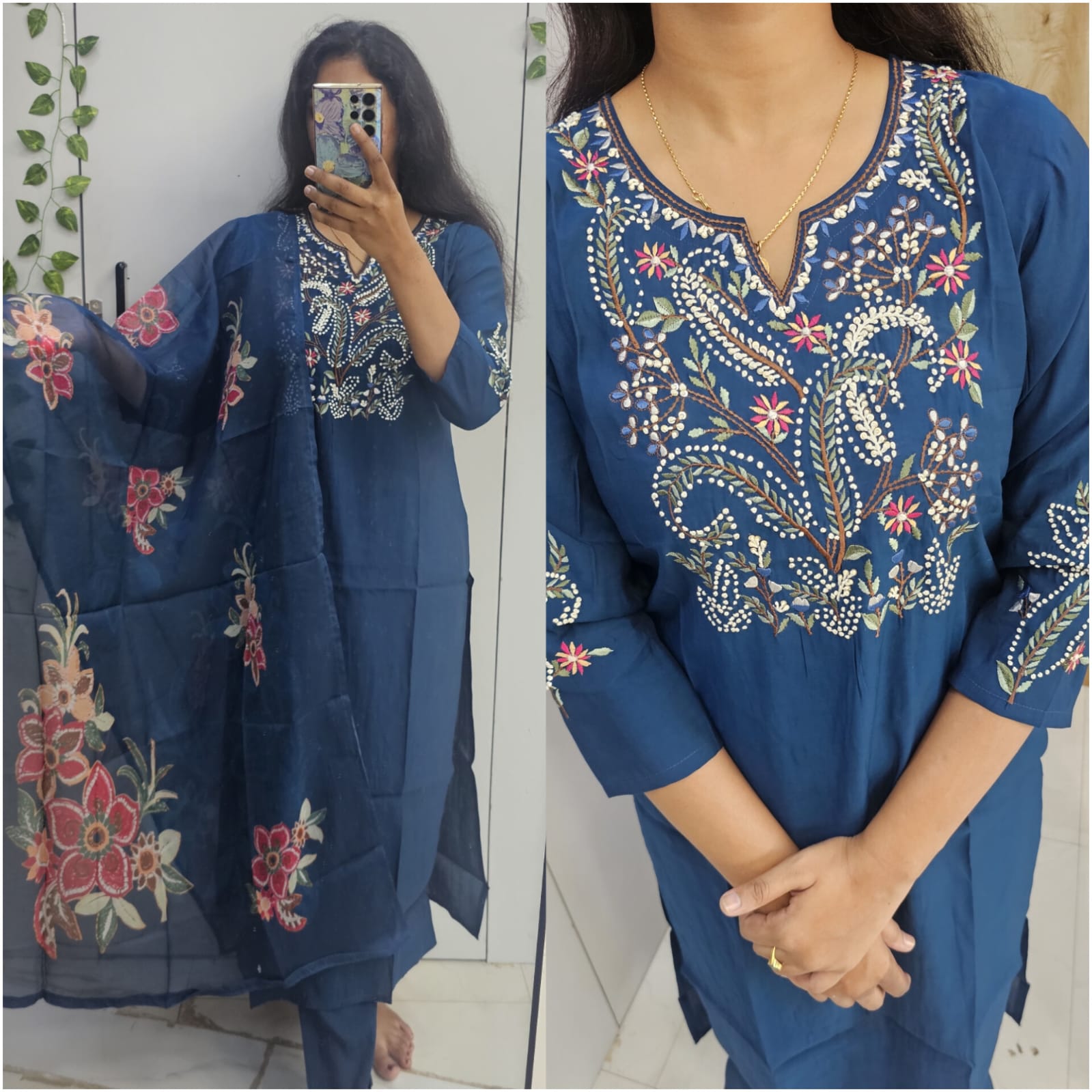 blue Roman Slik thread embroidery kurth set (no lining)