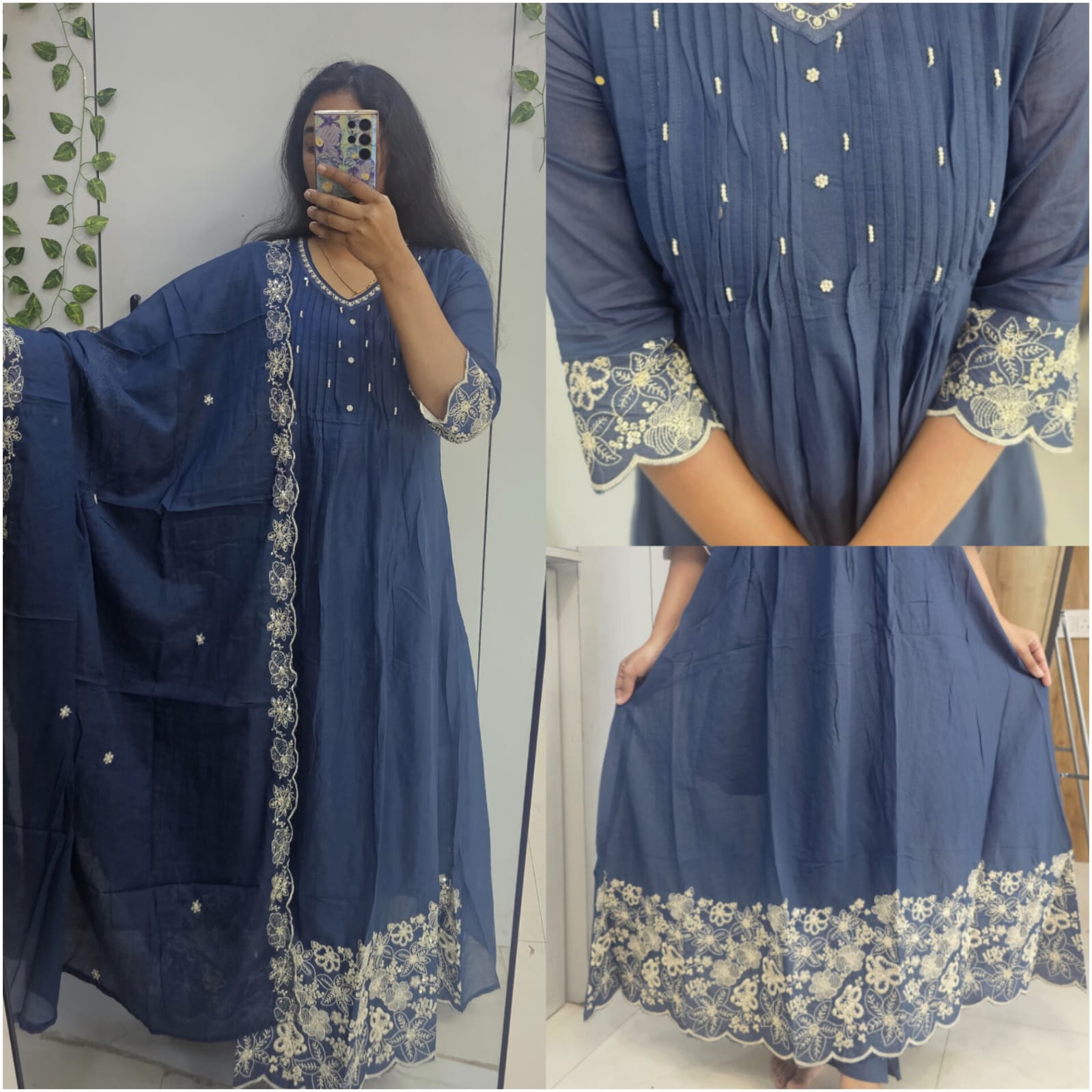 blue mul coton anarakli beat works and lays kurths set (prefer next size)