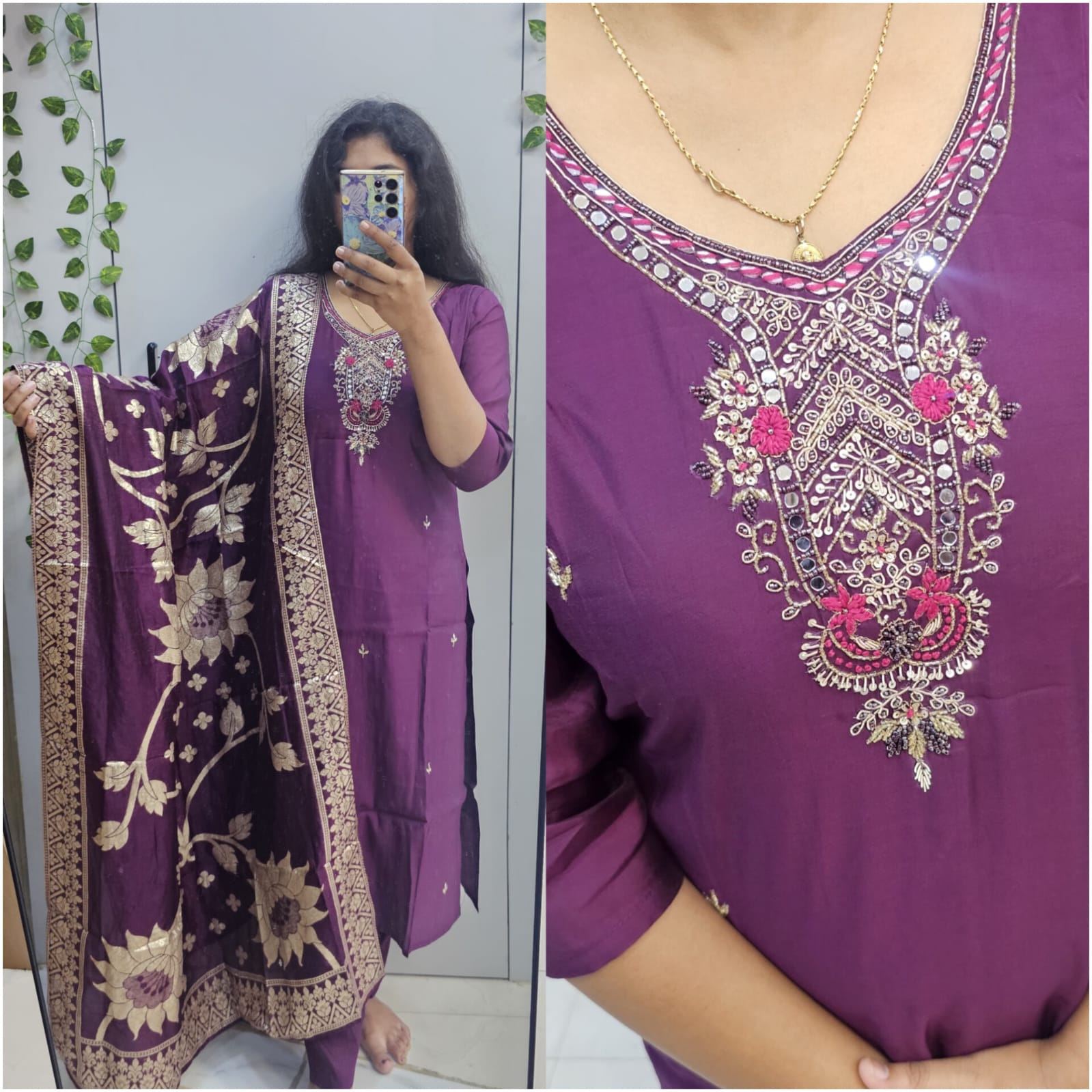 jamli Roman Slik Embroidery with Jacqurd duppta (prefer next size)