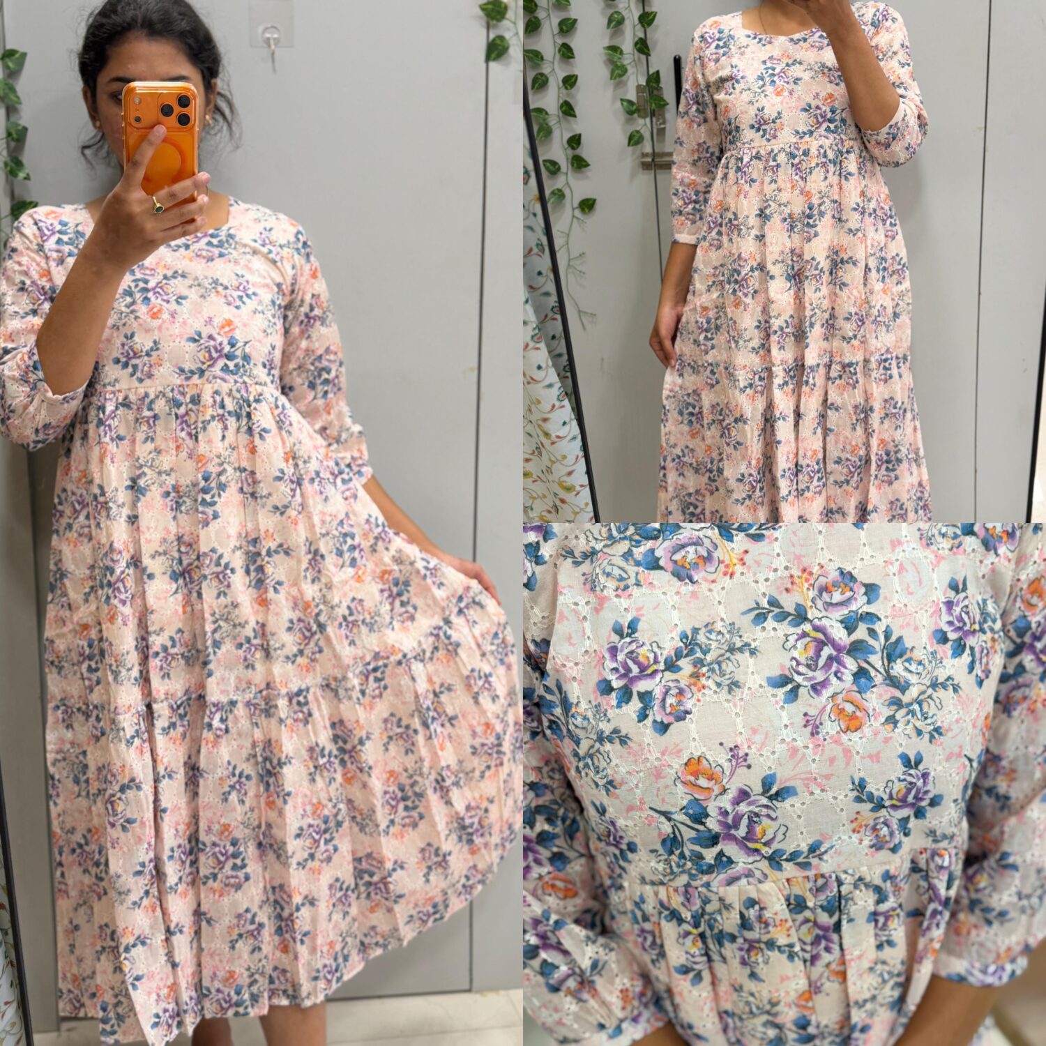 Pure Hakoba Frock Floral Baby Pink (With Lining) – PMA210