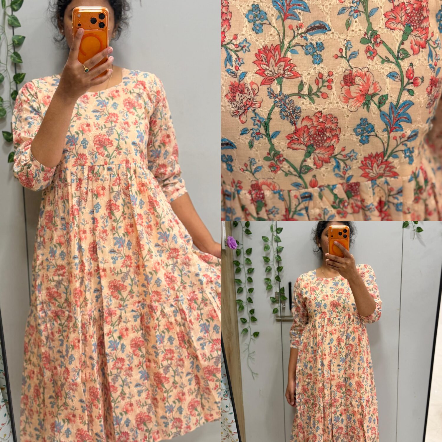 Pure Hakoba Frock Floral muskmelon (With Lining) – PMA208