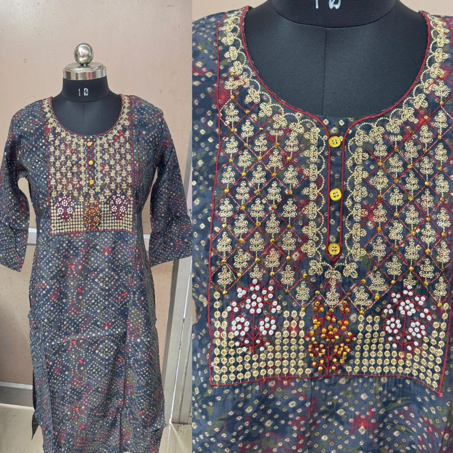Blue Kurti With Gold Thread Embroidery  – PMK002