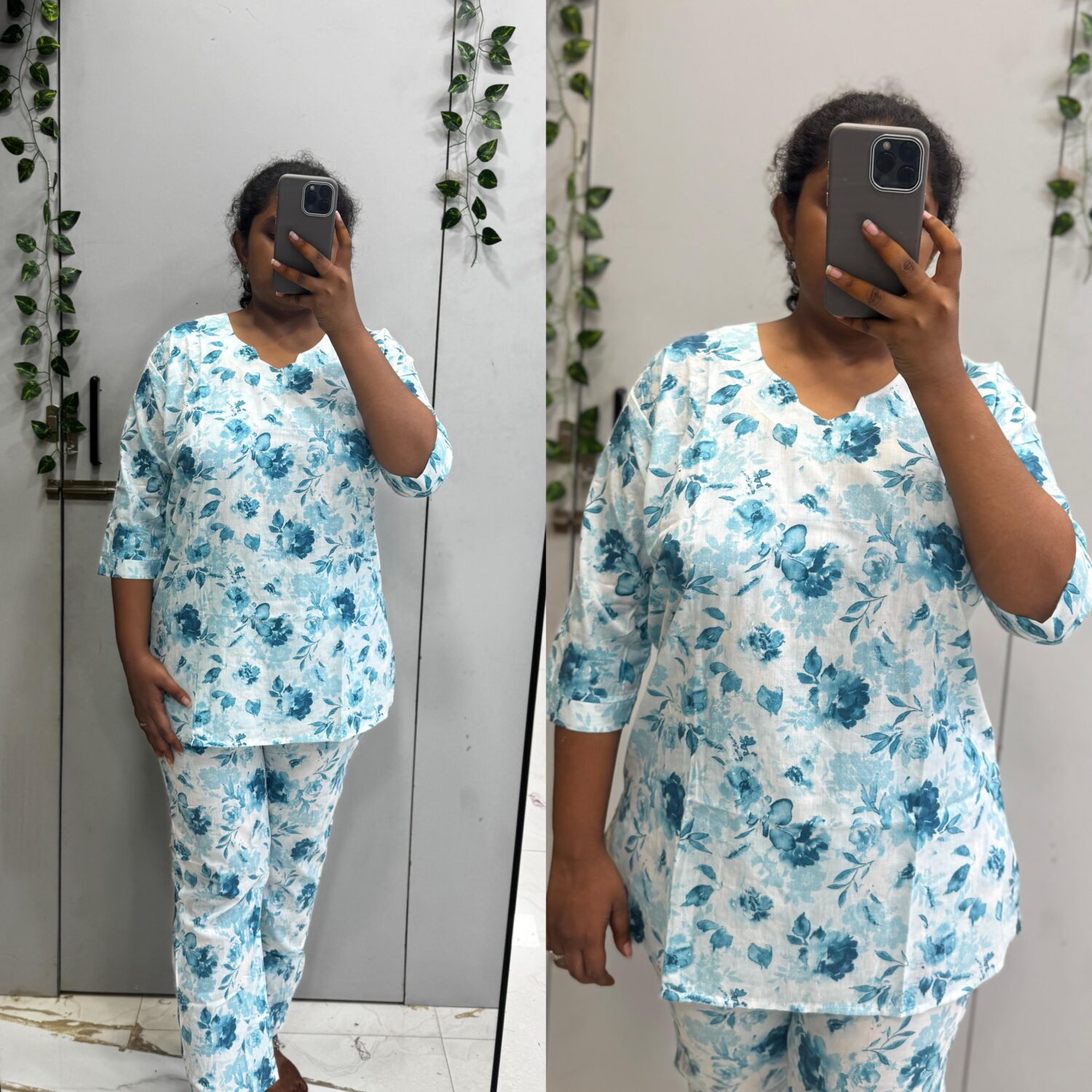 Sky Blue Cotton Fabric Night Suit(2pc – Prefer Next Size) – PMA238