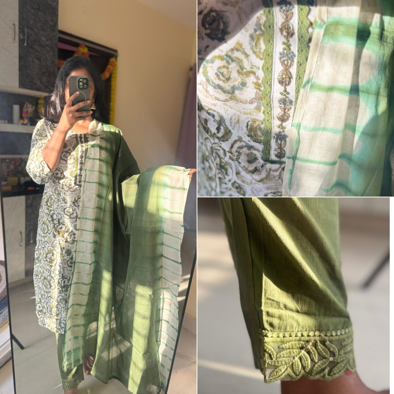 Green Cotton 3pc kurta set – PMS005